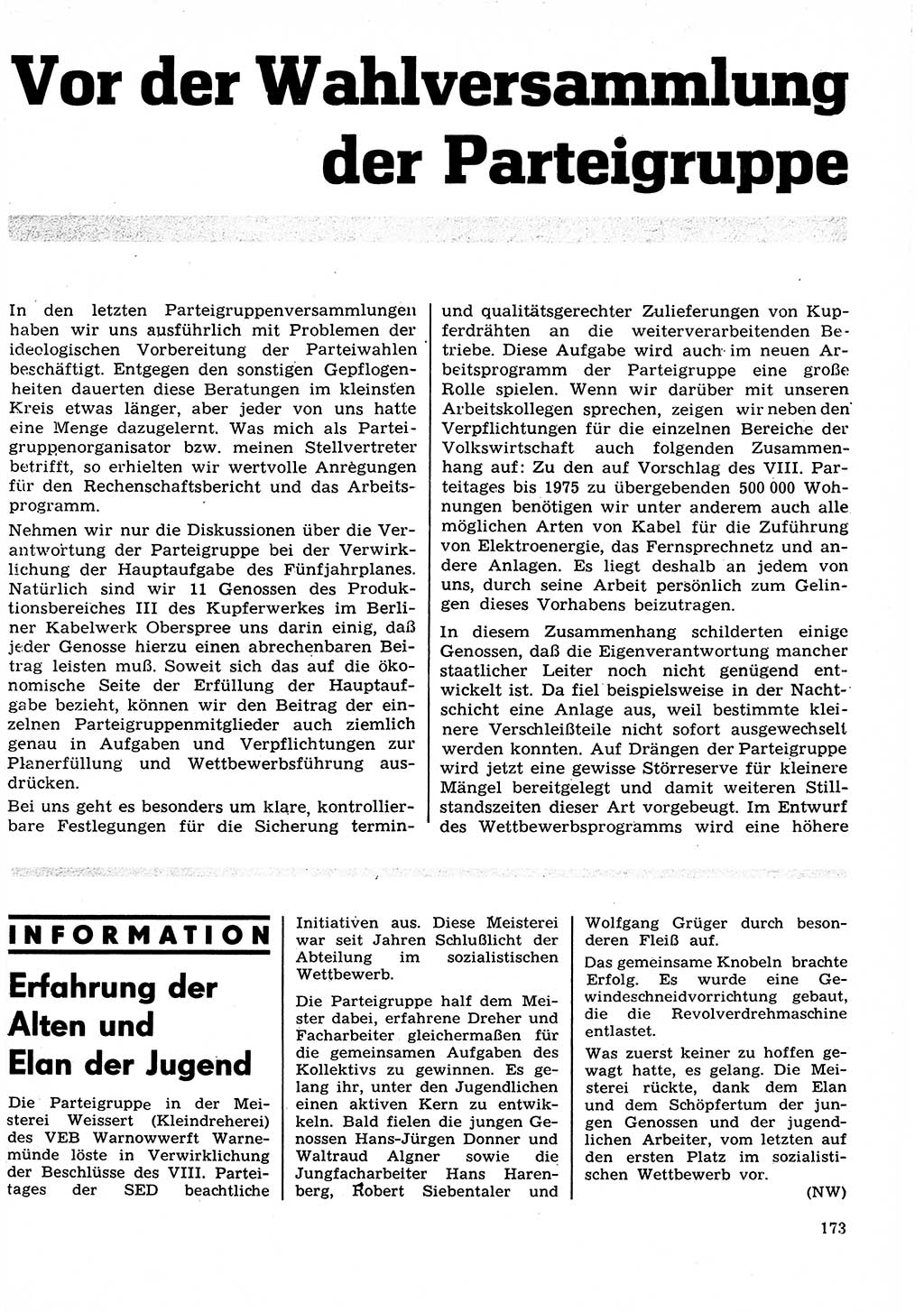 Neuer Weg (NW), Organ des Zentralkomitees (ZK) der SED (Sozialistische Einheitspartei Deutschlands) für Fragen des Parteilebens, 27. Jahrgang [Deutsche Demokratische Republik (DDR)] 1972, Seite 173 (NW ZK SED DDR 1972, S. 173)