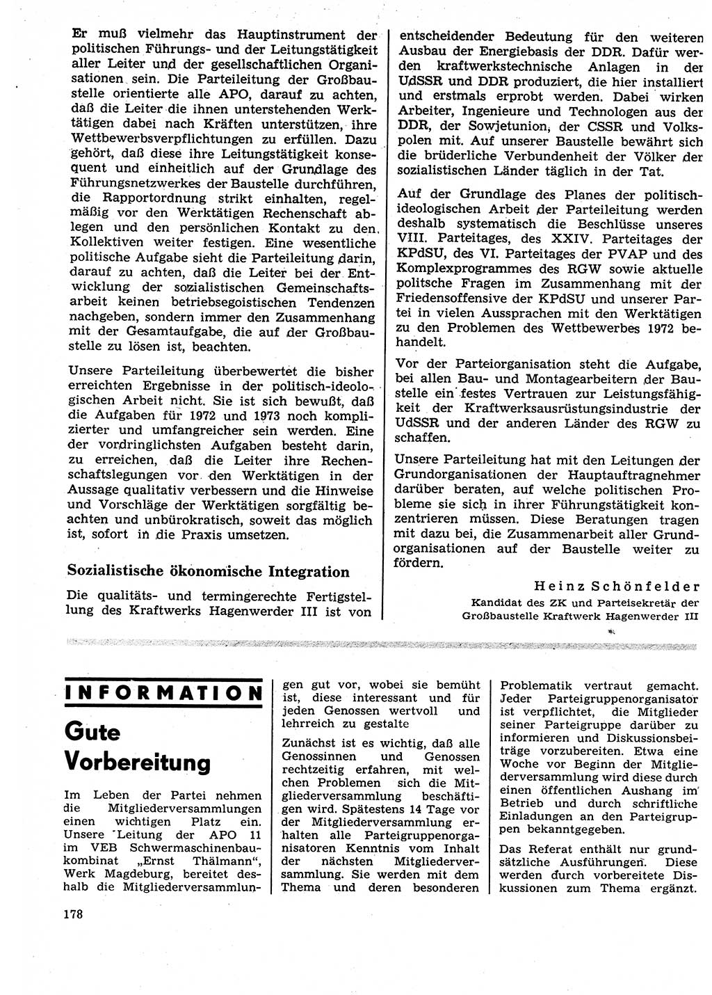 Neuer Weg (NW), Organ des Zentralkomitees (ZK) der SED (Sozialistische Einheitspartei Deutschlands) für Fragen des Parteilebens, 27. Jahrgang [Deutsche Demokratische Republik (DDR)] 1972, Seite 178 (NW ZK SED DDR 1972, S. 178)