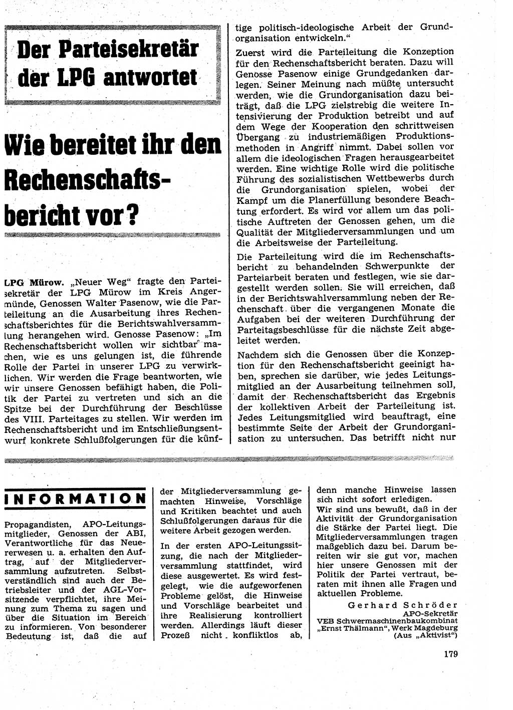 Neuer Weg (NW), Organ des Zentralkomitees (ZK) der SED (Sozialistische Einheitspartei Deutschlands) für Fragen des Parteilebens, 27. Jahrgang [Deutsche Demokratische Republik (DDR)] 1972, Seite 179 (NW ZK SED DDR 1972, S. 179)
