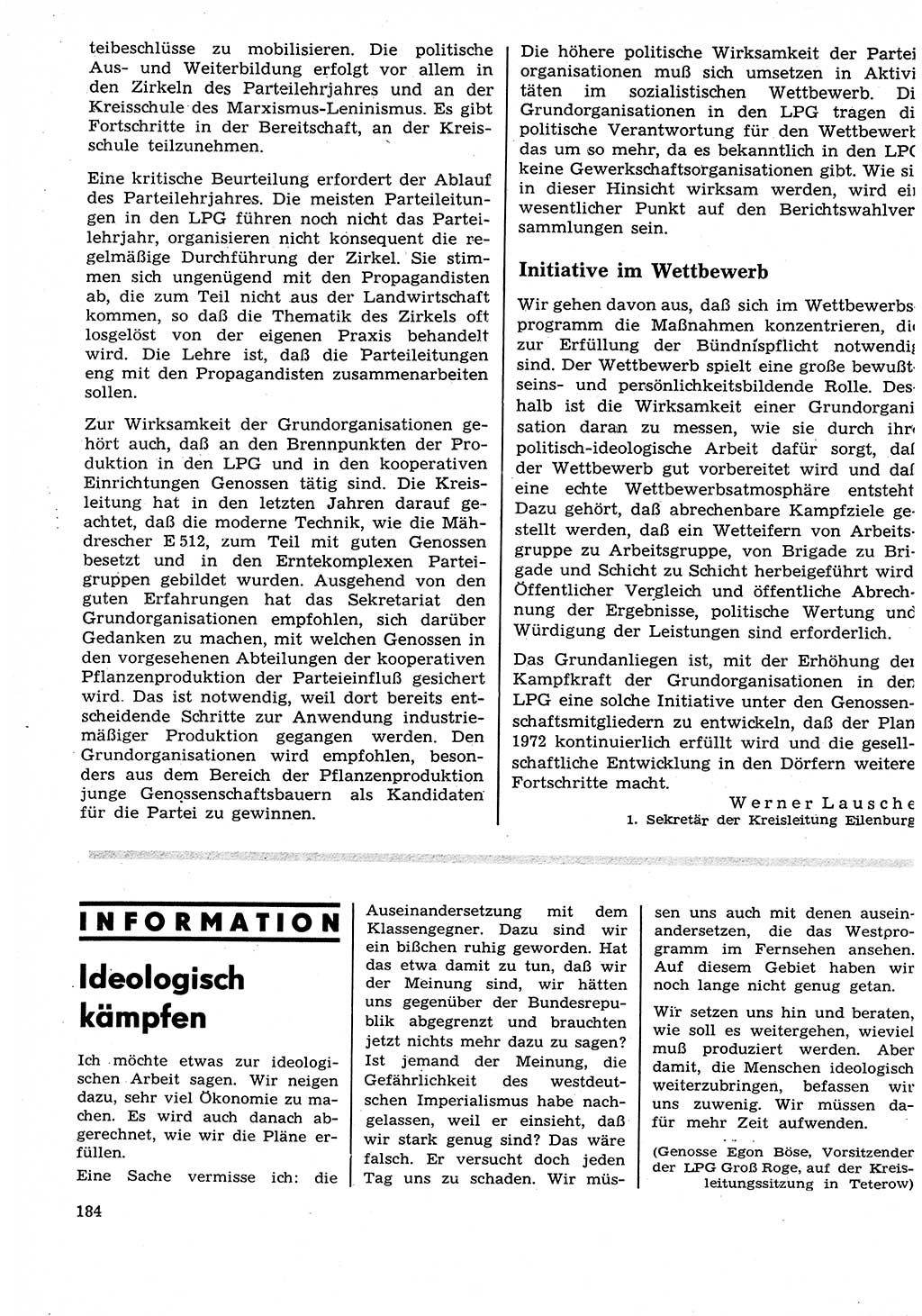 Neuer Weg (NW), Organ des Zentralkomitees (ZK) der SED (Sozialistische Einheitspartei Deutschlands) fÃ¼r Fragen des Parteilebens, 27. Jahrgang [Deutsche Demokratische Republik (DDR)] 1972, Seite 184 (NW ZK SED DDR 1972, S. 184)