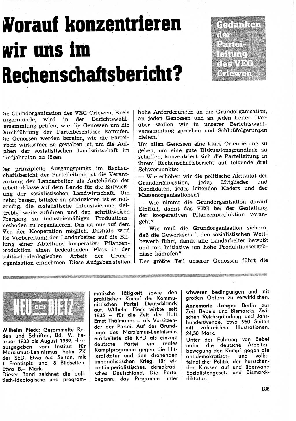 Neuer Weg (NW), Organ des Zentralkomitees (ZK) der SED (Sozialistische Einheitspartei Deutschlands) für Fragen des Parteilebens, 27. Jahrgang [Deutsche Demokratische Republik (DDR)] 1972, Seite 185 (NW ZK SED DDR 1972, S. 185)
