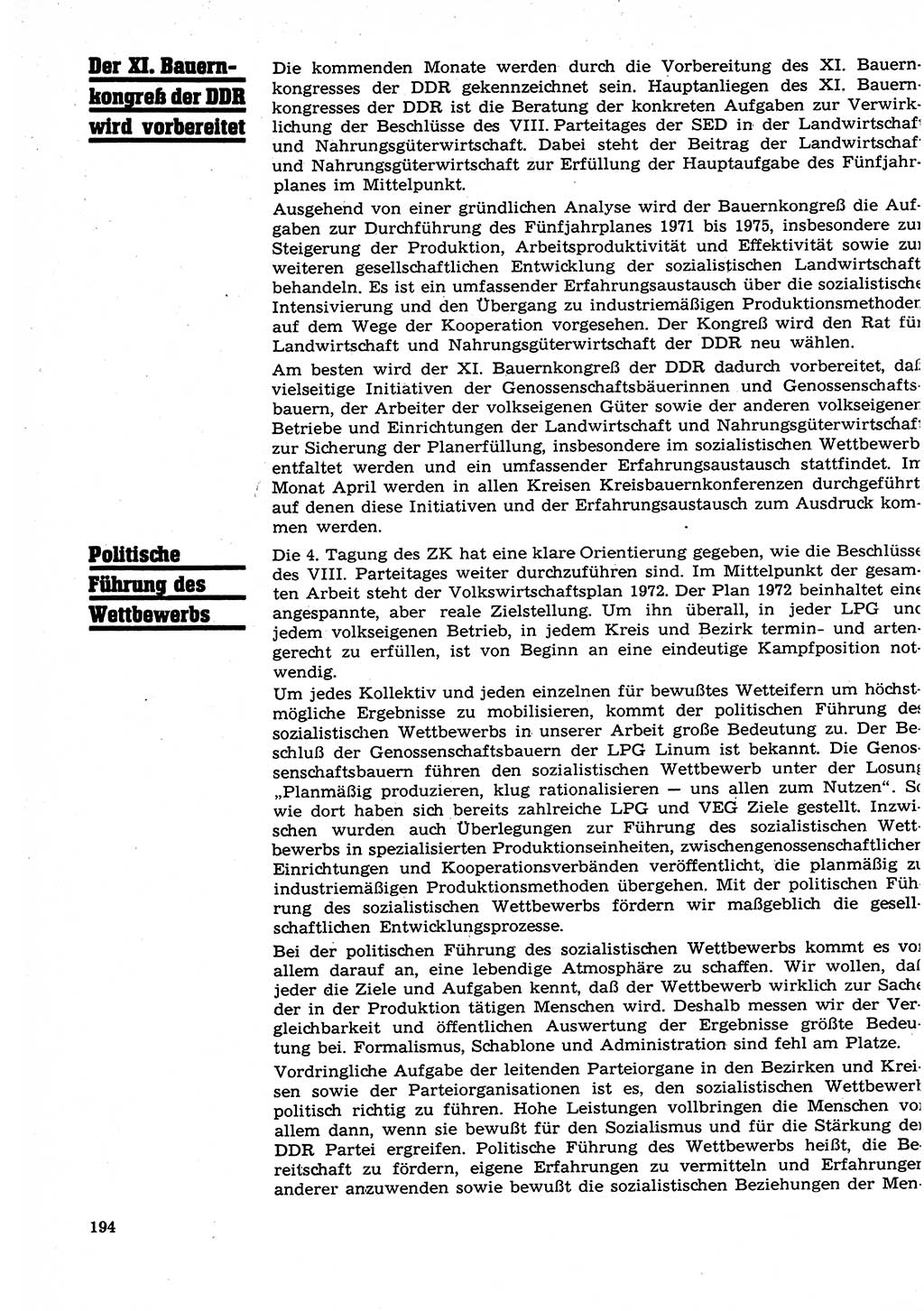 Neuer Weg (NW), Organ des Zentralkomitees (ZK) der SED (Sozialistische Einheitspartei Deutschlands) für Fragen des Parteilebens, 27. Jahrgang [Deutsche Demokratische Republik (DDR)] 1972, Seite 194 (NW ZK SED DDR 1972, S. 194)