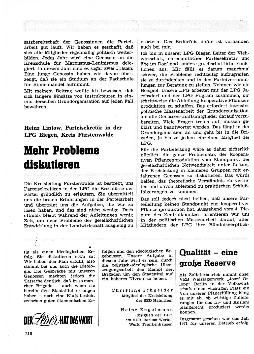 Neuer Weg (NW), Organ des Zentralkomitees (ZK) der SED (Sozialistische Einheitspartei Deutschlands) für Fragen des Parteilebens, 27. Jahrgang [Deutsche Demokratische Republik (DDR)] 1972, Seite 210 (NW ZK SED DDR 1972, S. 210)