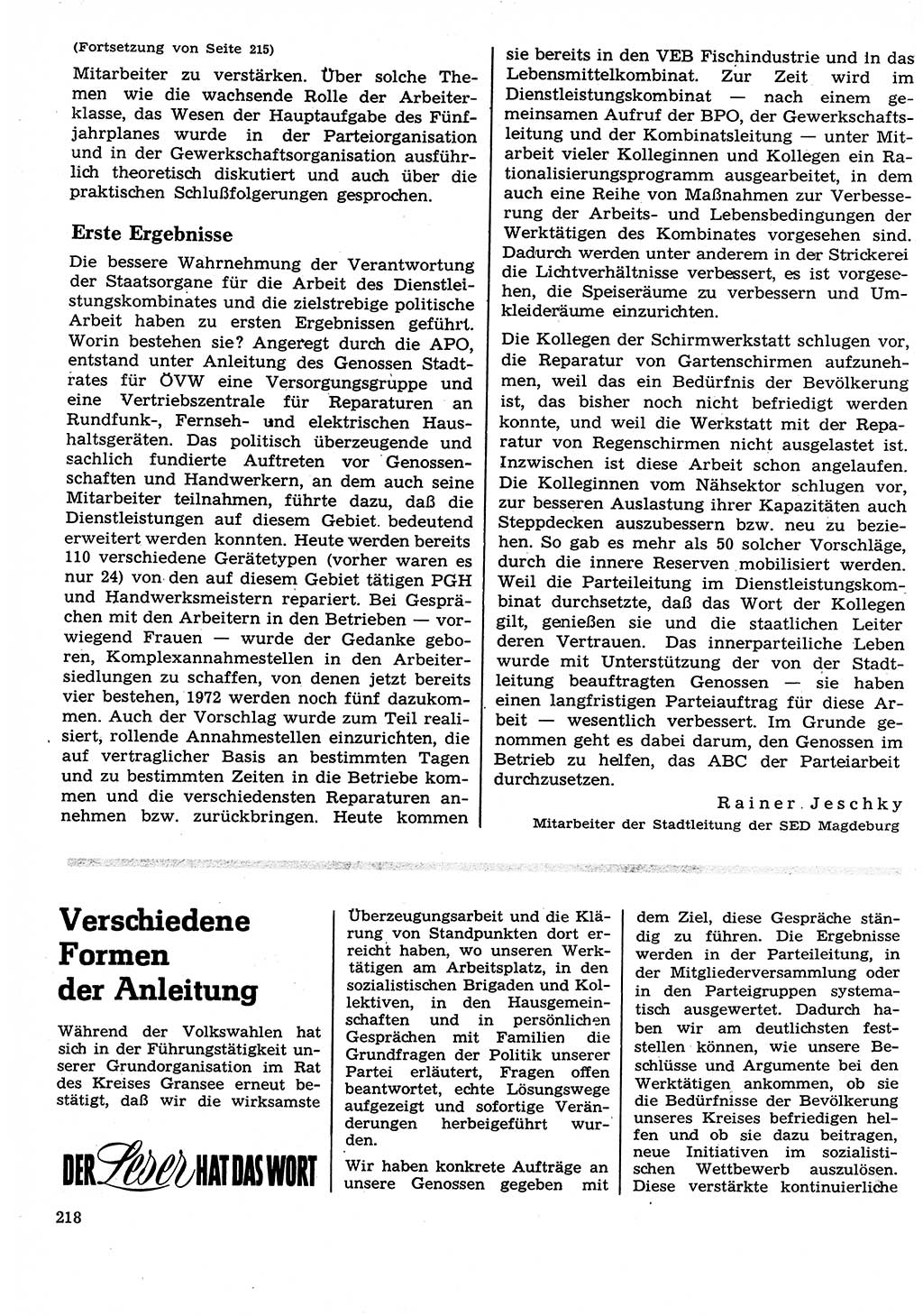 Neuer Weg (NW), Organ des Zentralkomitees (ZK) der SED (Sozialistische Einheitspartei Deutschlands) für Fragen des Parteilebens, 27. Jahrgang [Deutsche Demokratische Republik (DDR)] 1972, Seite 218 (NW ZK SED DDR 1972, S. 218)