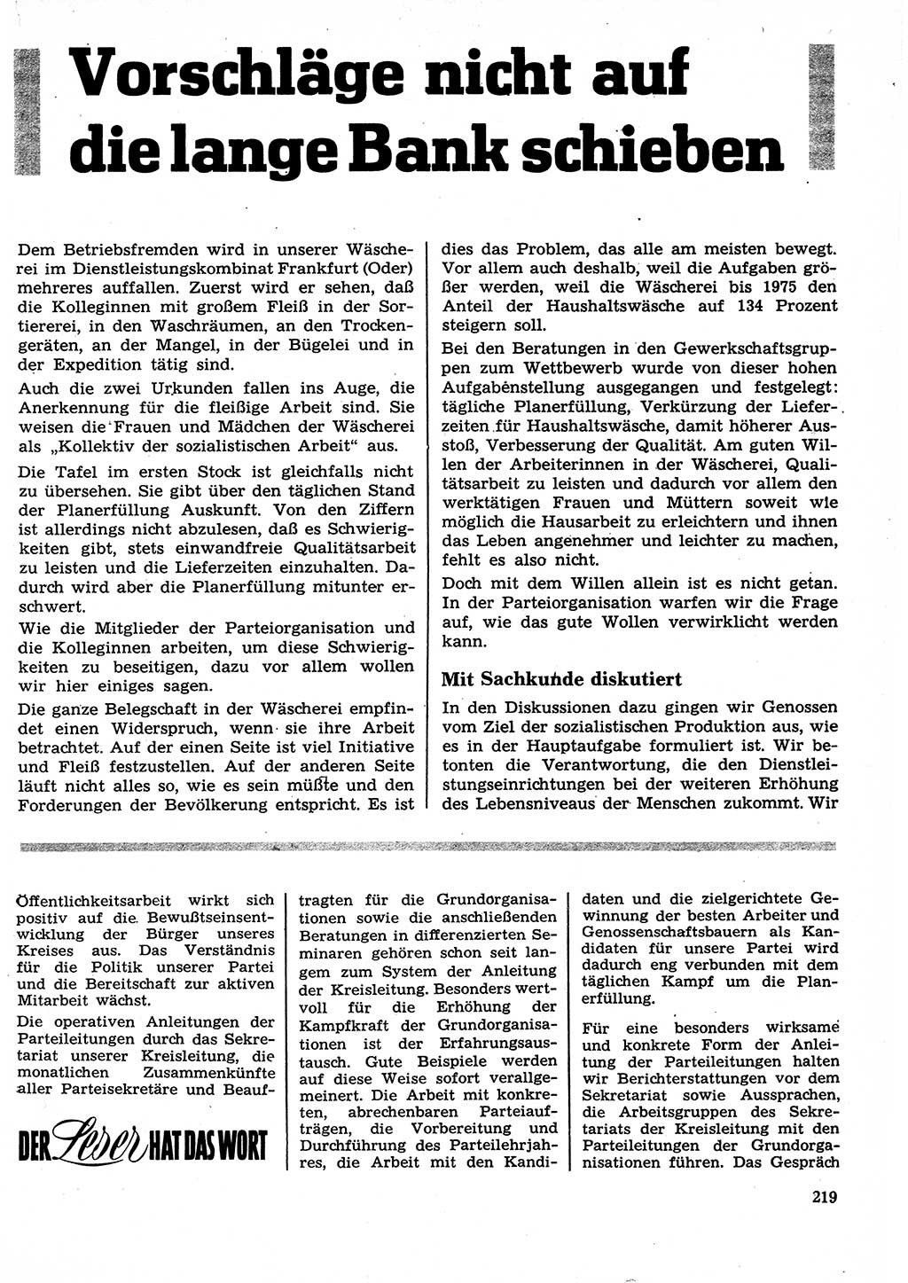 Neuer Weg (NW), Organ des Zentralkomitees (ZK) der SED (Sozialistische Einheitspartei Deutschlands) für Fragen des Parteilebens, 27. Jahrgang [Deutsche Demokratische Republik (DDR)] 1972, Seite 219 (NW ZK SED DDR 1972, S. 219)