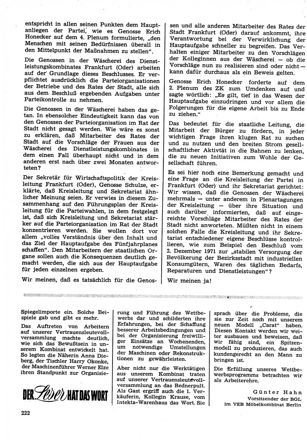 Neuer Weg (NW), Organ des Zentralkomitees (ZK) der SED (Sozialistische Einheitspartei Deutschlands) für Fragen des Parteilebens, 27. Jahrgang [Deutsche Demokratische Republik (DDR)] 1972, Seite 222 (NW ZK SED DDR 1972, S. 222)