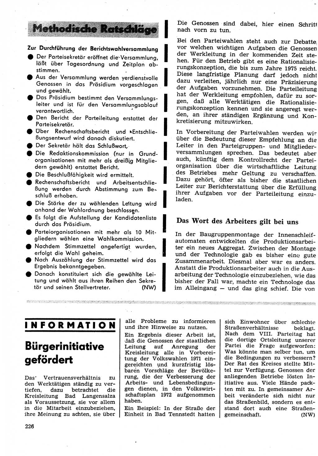 Neuer Weg (NW), Organ des Zentralkomitees (ZK) der SED (Sozialistische Einheitspartei Deutschlands) für Fragen des Parteilebens, 27. Jahrgang [Deutsche Demokratische Republik (DDR)] 1972, Seite 226 (NW ZK SED DDR 1972, S. 226)