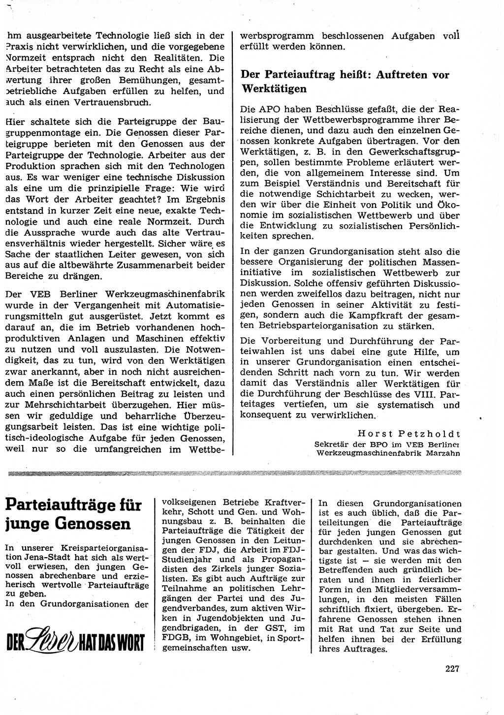 Neuer Weg (NW), Organ des Zentralkomitees (ZK) der SED (Sozialistische Einheitspartei Deutschlands) für Fragen des Parteilebens, 27. Jahrgang [Deutsche Demokratische Republik (DDR)] 1972, Seite 227 (NW ZK SED DDR 1972, S. 227)