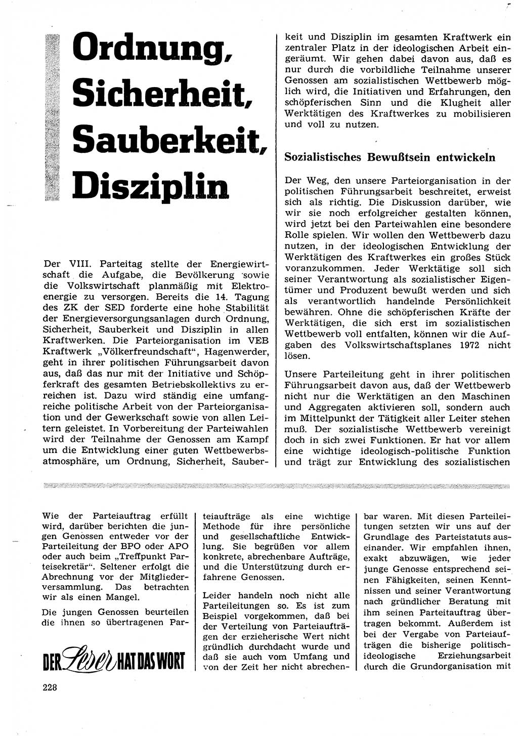 Neuer Weg (NW), Organ des Zentralkomitees (ZK) der SED (Sozialistische Einheitspartei Deutschlands) für Fragen des Parteilebens, 27. Jahrgang [Deutsche Demokratische Republik (DDR)] 1972, Seite 228 (NW ZK SED DDR 1972, S. 228)