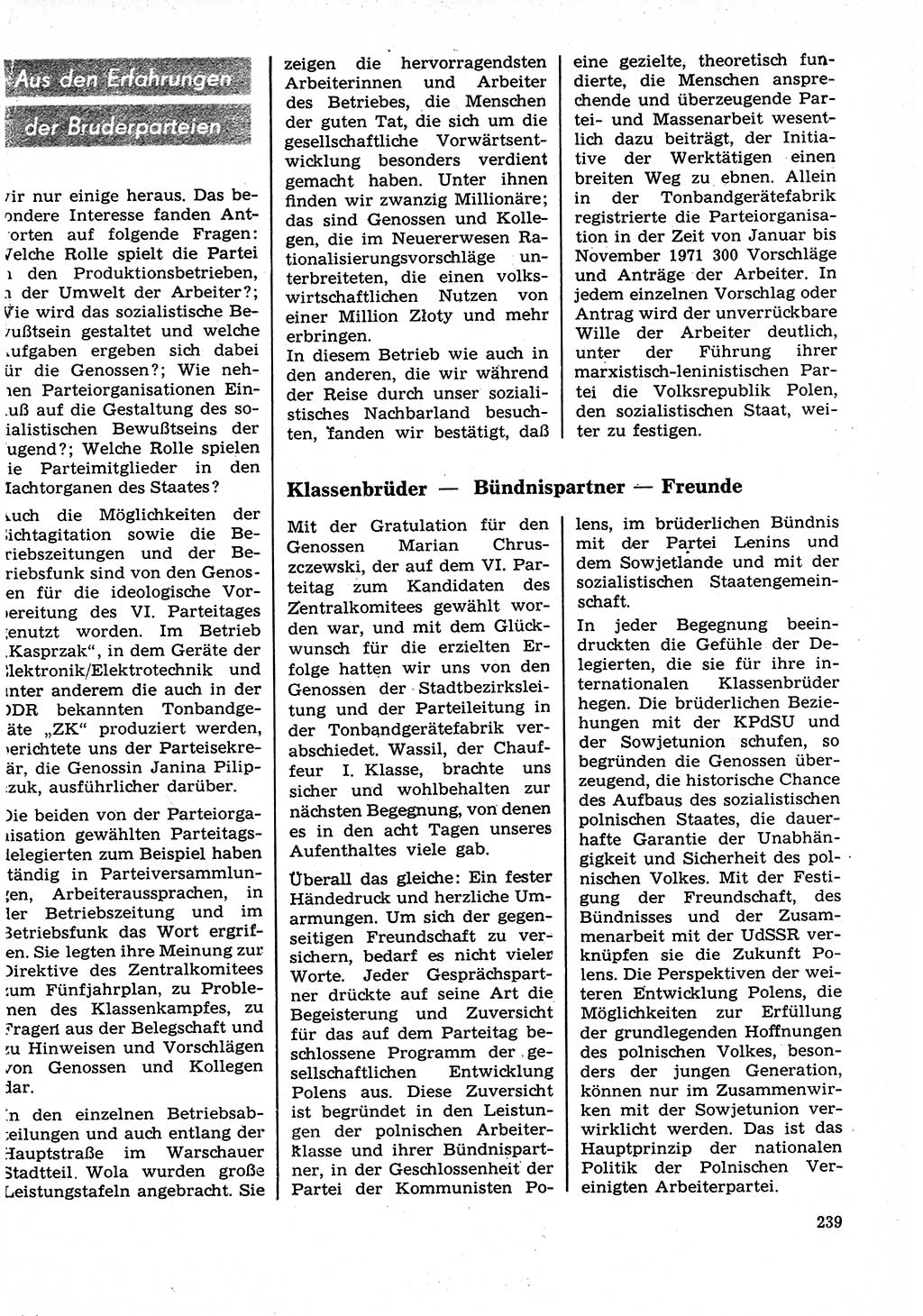 Neuer Weg (NW), Organ des Zentralkomitees (ZK) der SED (Sozialistische Einheitspartei Deutschlands) für Fragen des Parteilebens, 27. Jahrgang [Deutsche Demokratische Republik (DDR)] 1972, Seite 239 (NW ZK SED DDR 1972, S. 239)