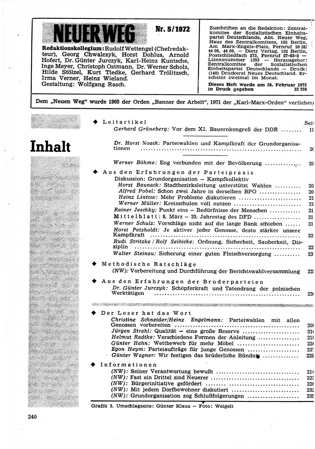 Neuer Weg (NW), Organ des Zentralkomitees (ZK) der SED (Sozialistische Einheitspartei Deutschlands) für Fragen des Parteilebens, 27. Jahrgang [Deutsche Demokratische Republik (DDR)] 1972, Seite 240 (NW ZK SED DDR 1972, S. 240)