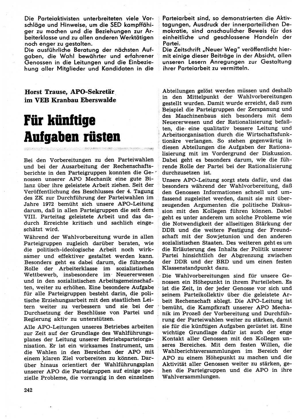Neuer Weg (NW), Organ des Zentralkomitees (ZK) der SED (Sozialistische Einheitspartei Deutschlands) für Fragen des Parteilebens, 27. Jahrgang [Deutsche Demokratische Republik (DDR)] 1972, Seite 242 (NW ZK SED DDR 1972, S. 242)