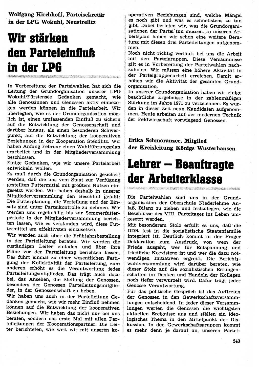 Neuer Weg (NW), Organ des Zentralkomitees (ZK) der SED (Sozialistische Einheitspartei Deutschlands) für Fragen des Parteilebens, 27. Jahrgang [Deutsche Demokratische Republik (DDR)] 1972, Seite 243 (NW ZK SED DDR 1972, S. 243)