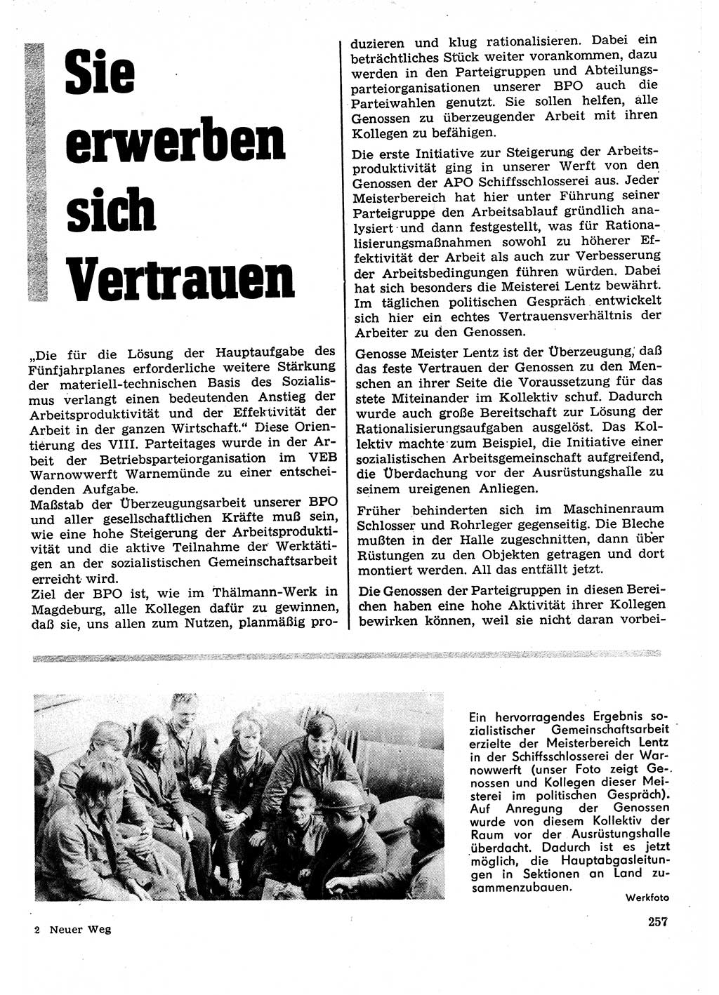 Neuer Weg (NW), Organ des Zentralkomitees (ZK) der SED (Sozialistische Einheitspartei Deutschlands) für Fragen des Parteilebens, 27. Jahrgang [Deutsche Demokratische Republik (DDR)] 1972, Seite 257 (NW ZK SED DDR 1972, S. 257)