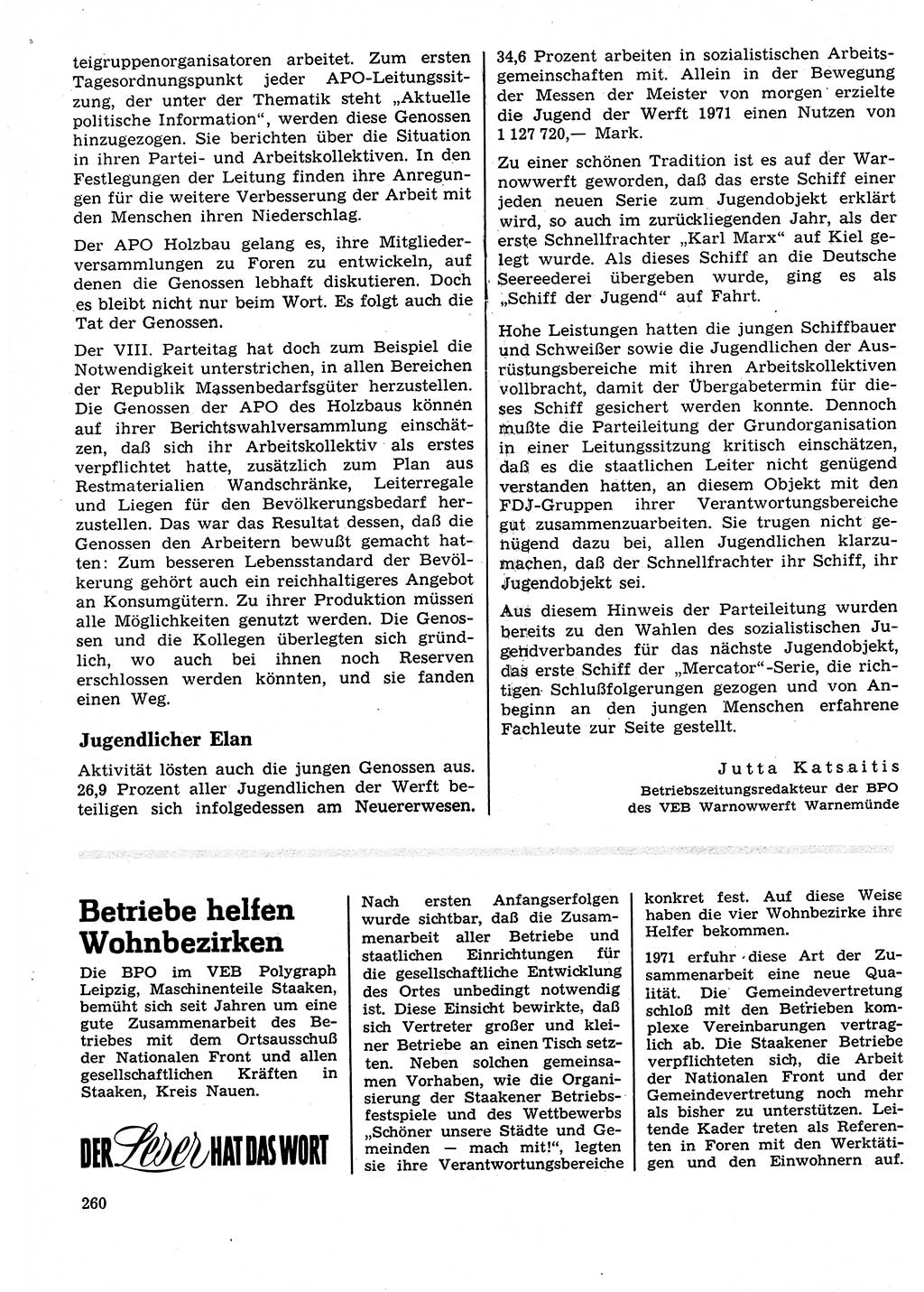 Neuer Weg (NW), Organ des Zentralkomitees (ZK) der SED (Sozialistische Einheitspartei Deutschlands) für Fragen des Parteilebens, 27. Jahrgang [Deutsche Demokratische Republik (DDR)] 1972, Seite 260 (NW ZK SED DDR 1972, S. 260)