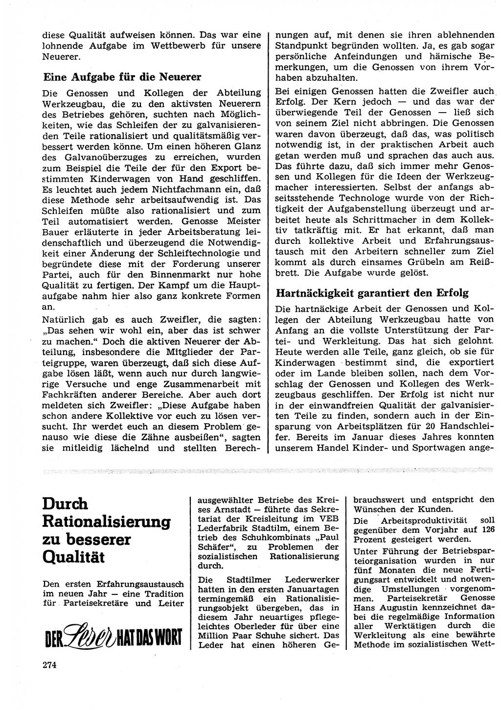 Neuer Weg (NW), Organ des Zentralkomitees (ZK) der SED (Sozialistische Einheitspartei Deutschlands) für Fragen des Parteilebens, 27. Jahrgang [Deutsche Demokratische Republik (DDR)] 1972, Seite 274 (NW ZK SED DDR 1972, S. 274)