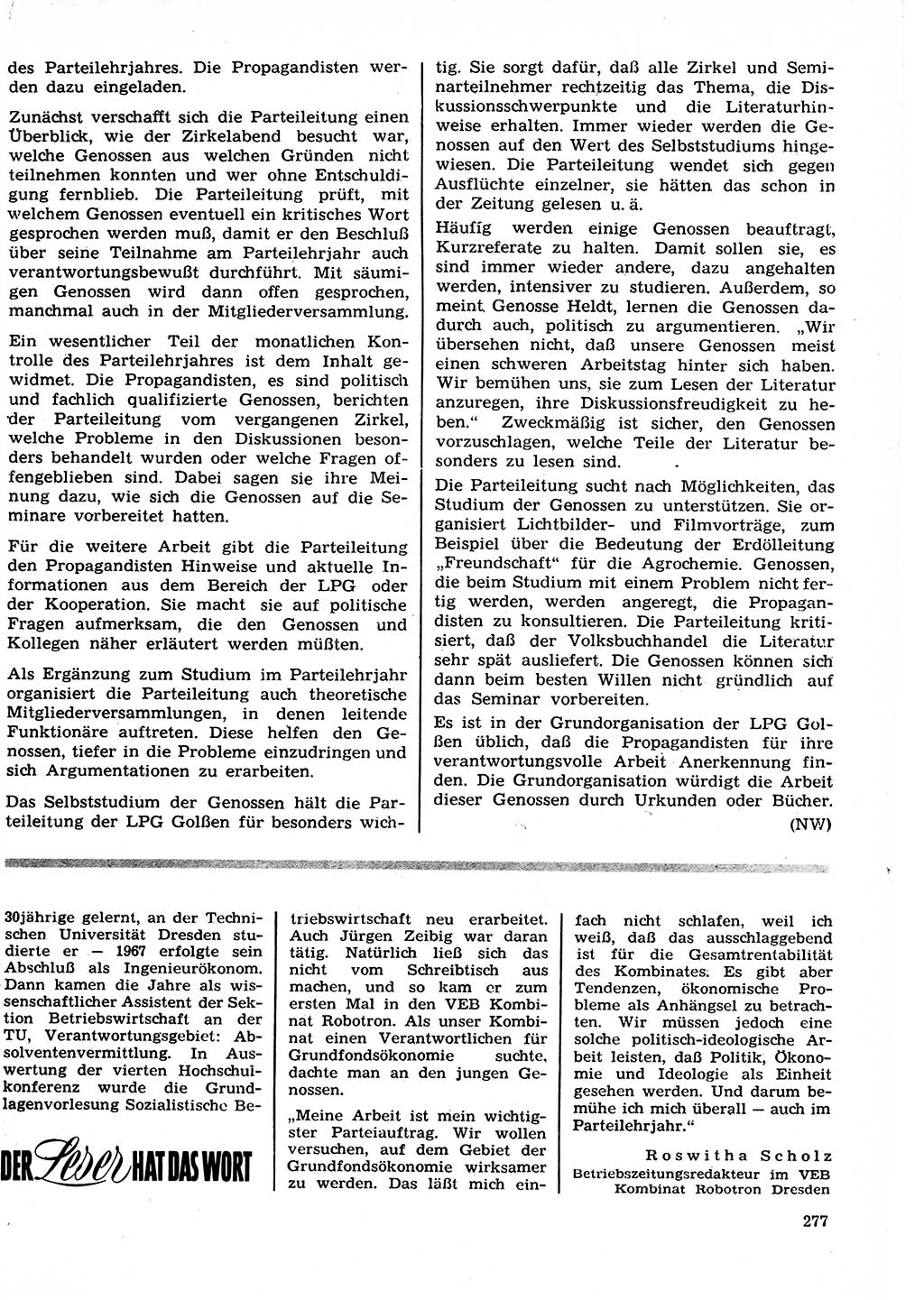 Neuer Weg (NW), Organ des Zentralkomitees (ZK) der SED (Sozialistische Einheitspartei Deutschlands) für Fragen des Parteilebens, 27. Jahrgang [Deutsche Demokratische Republik (DDR)] 1972, Seite 277 (NW ZK SED DDR 1972, S. 277)