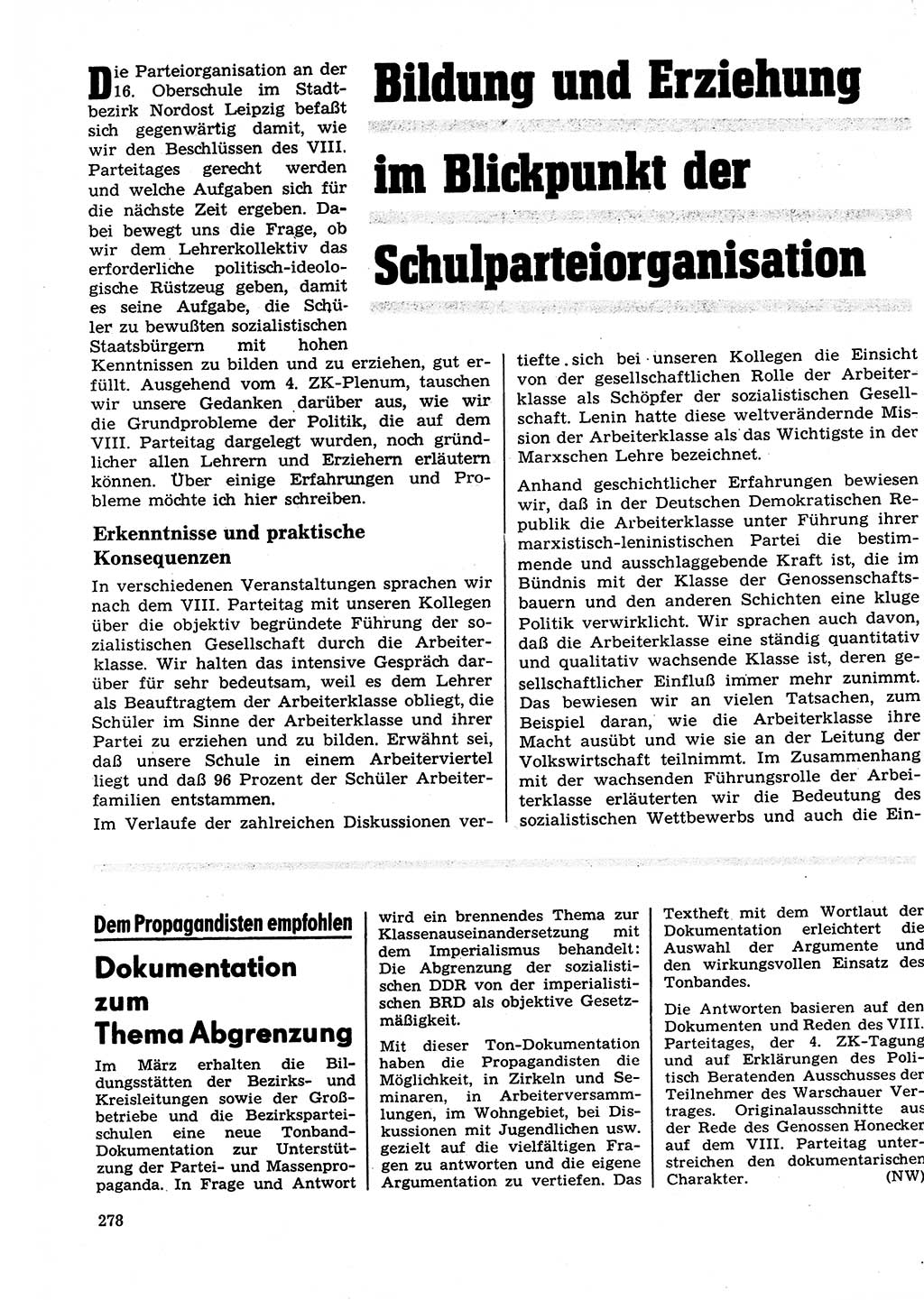 Neuer Weg (NW), Organ des Zentralkomitees (ZK) der SED (Sozialistische Einheitspartei Deutschlands) für Fragen des Parteilebens, 27. Jahrgang [Deutsche Demokratische Republik (DDR)] 1972, Seite 278 (NW ZK SED DDR 1972, S. 278)