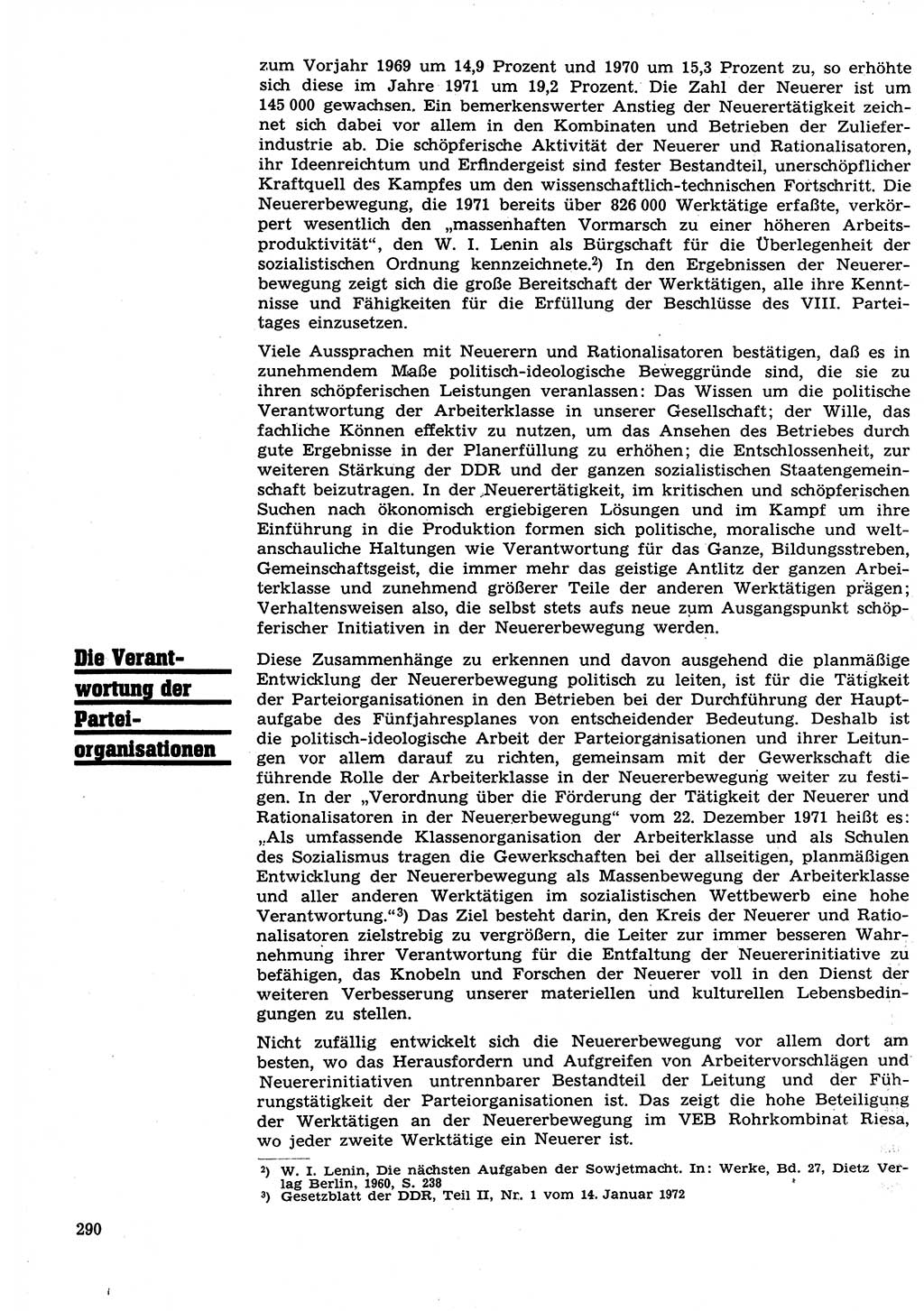 Neuer Weg (NW), Organ des Zentralkomitees (ZK) der SED (Sozialistische Einheitspartei Deutschlands) für Fragen des Parteilebens, 27. Jahrgang [Deutsche Demokratische Republik (DDR)] 1972, Seite 290 (NW ZK SED DDR 1972, S. 290)