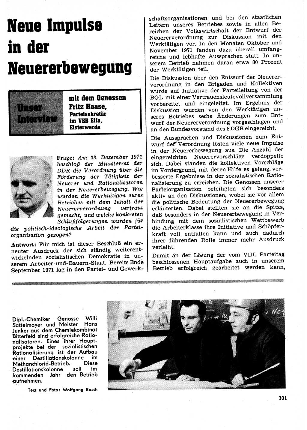 Neuer Weg (NW), Organ des Zentralkomitees (ZK) der SED (Sozialistische Einheitspartei Deutschlands) für Fragen des Parteilebens, 27. Jahrgang [Deutsche Demokratische Republik (DDR)] 1972, Seite 301 (NW ZK SED DDR 1972, S. 301)