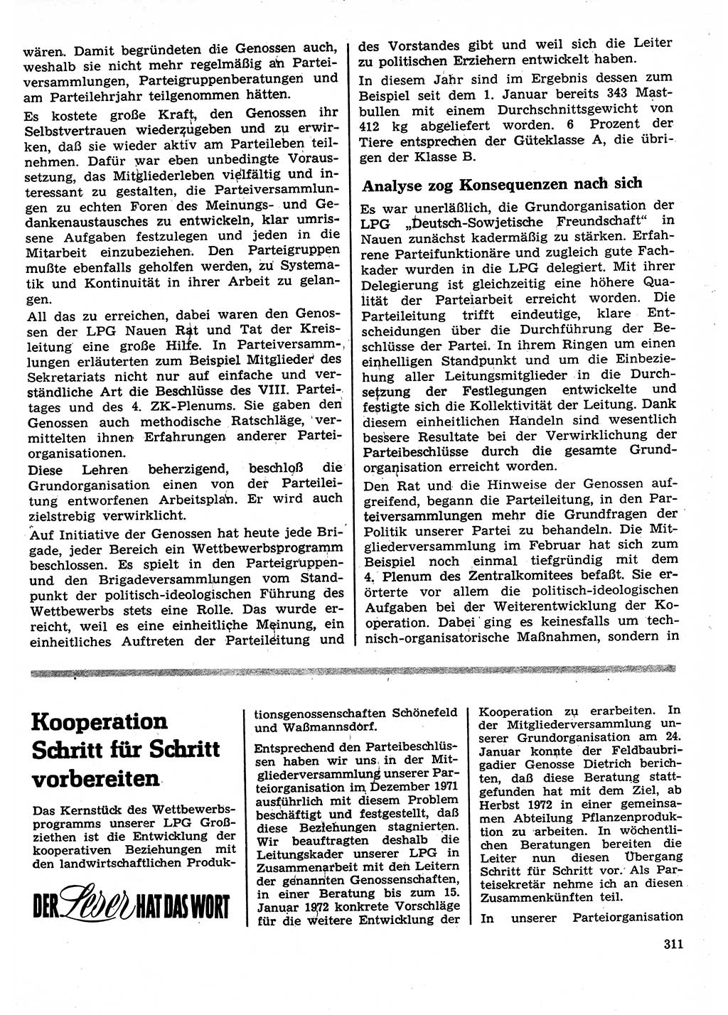 Neuer Weg (NW), Organ des Zentralkomitees (ZK) der SED (Sozialistische Einheitspartei Deutschlands) für Fragen des Parteilebens, 27. Jahrgang [Deutsche Demokratische Republik (DDR)] 1972, Seite 311 (NW ZK SED DDR 1972, S. 311)
