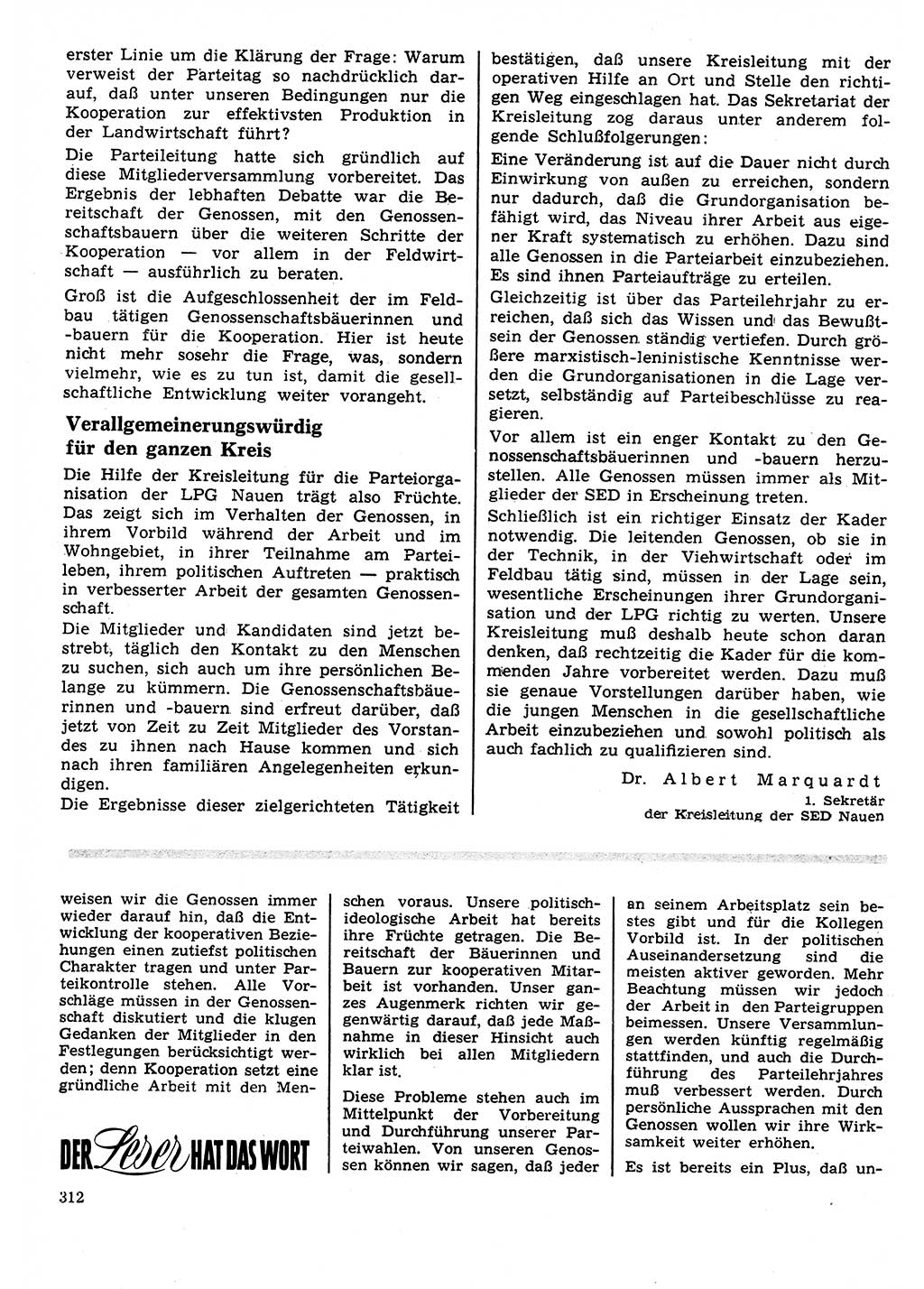 Neuer Weg (NW), Organ des Zentralkomitees (ZK) der SED (Sozialistische Einheitspartei Deutschlands) für Fragen des Parteilebens, 27. Jahrgang [Deutsche Demokratische Republik (DDR)] 1972, Seite 312 (NW ZK SED DDR 1972, S. 312)