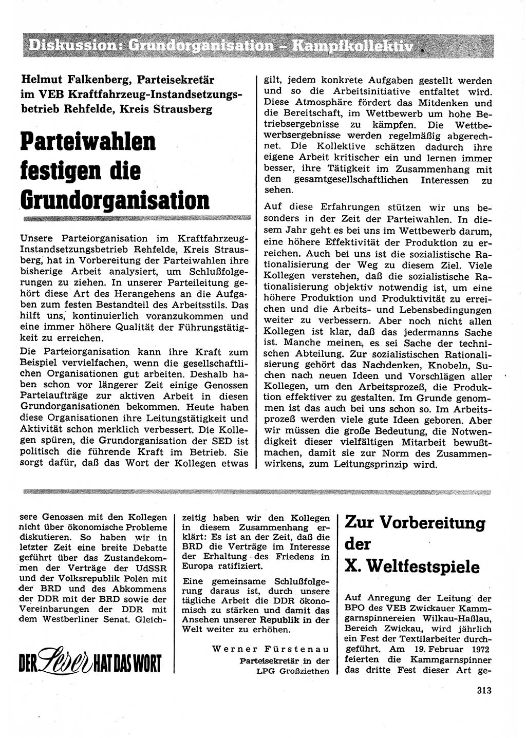 Neuer Weg (NW), Organ des Zentralkomitees (ZK) der SED (Sozialistische Einheitspartei Deutschlands) für Fragen des Parteilebens, 27. Jahrgang [Deutsche Demokratische Republik (DDR)] 1972, Seite 313 (NW ZK SED DDR 1972, S. 313)