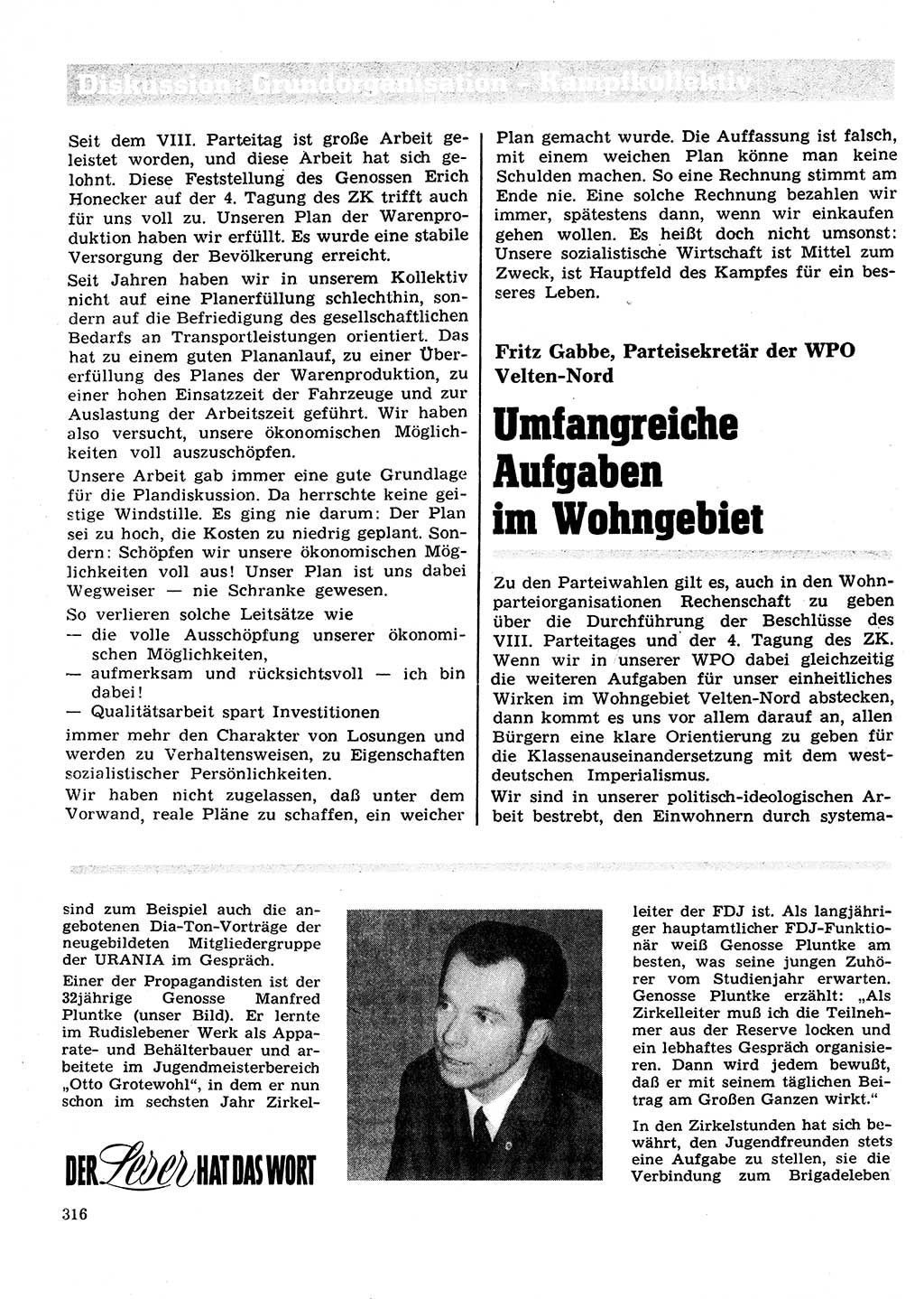 Neuer Weg (NW), Organ des Zentralkomitees (ZK) der SED (Sozialistische Einheitspartei Deutschlands) für Fragen des Parteilebens, 27. Jahrgang [Deutsche Demokratische Republik (DDR)] 1972, Seite 316 (NW ZK SED DDR 1972, S. 316)