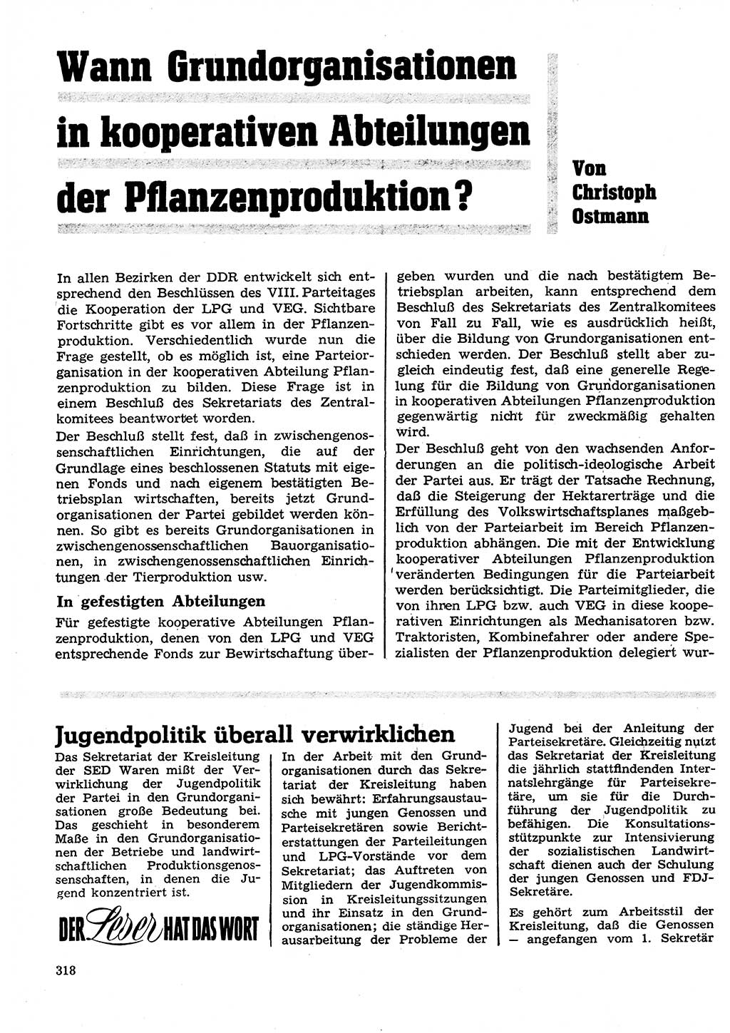 Neuer Weg (NW), Organ des Zentralkomitees (ZK) der SED (Sozialistische Einheitspartei Deutschlands) für Fragen des Parteilebens, 27. Jahrgang [Deutsche Demokratische Republik (DDR)] 1972, Seite 318 (NW ZK SED DDR 1972, S. 318)