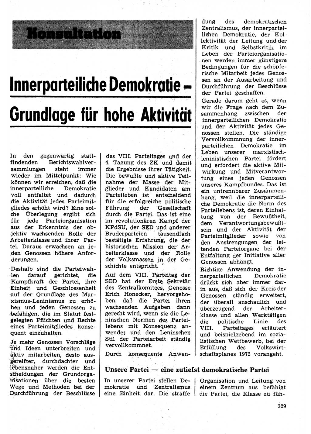 Neuer Weg (NW), Organ des Zentralkomitees (ZK) der SED (Sozialistische Einheitspartei Deutschlands) für Fragen des Parteilebens, 27. Jahrgang [Deutsche Demokratische Republik (DDR)] 1972, Seite 329 (NW ZK SED DDR 1972, S. 329)