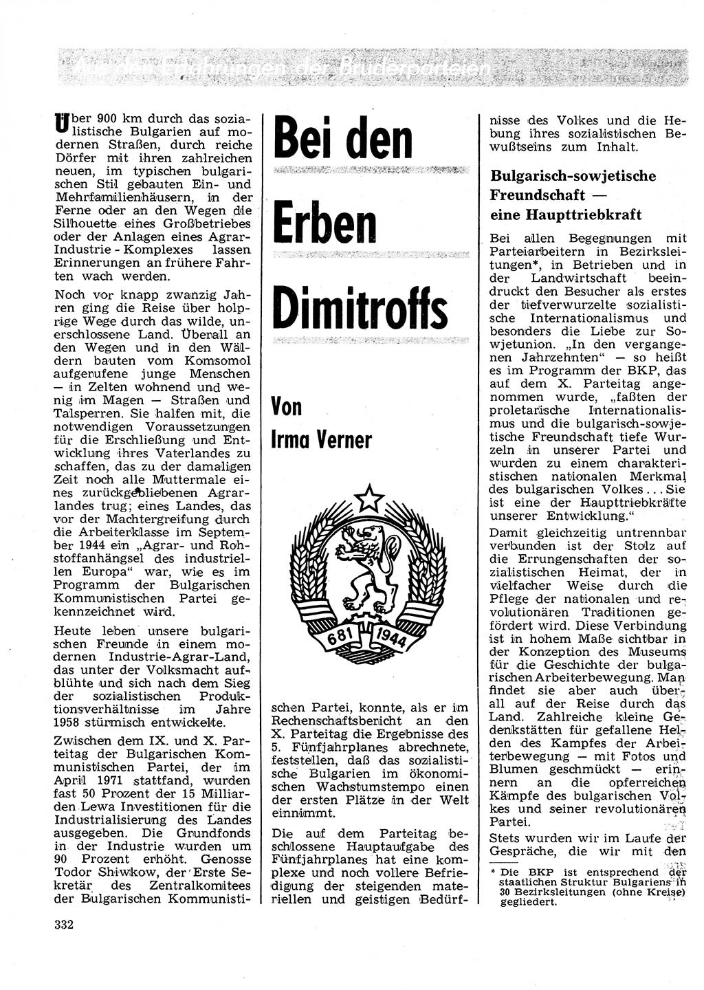 Neuer Weg (NW), Organ des Zentralkomitees (ZK) der SED (Sozialistische Einheitspartei Deutschlands) für Fragen des Parteilebens, 27. Jahrgang [Deutsche Demokratische Republik (DDR)] 1972, Seite 332 (NW ZK SED DDR 1972, S. 332)