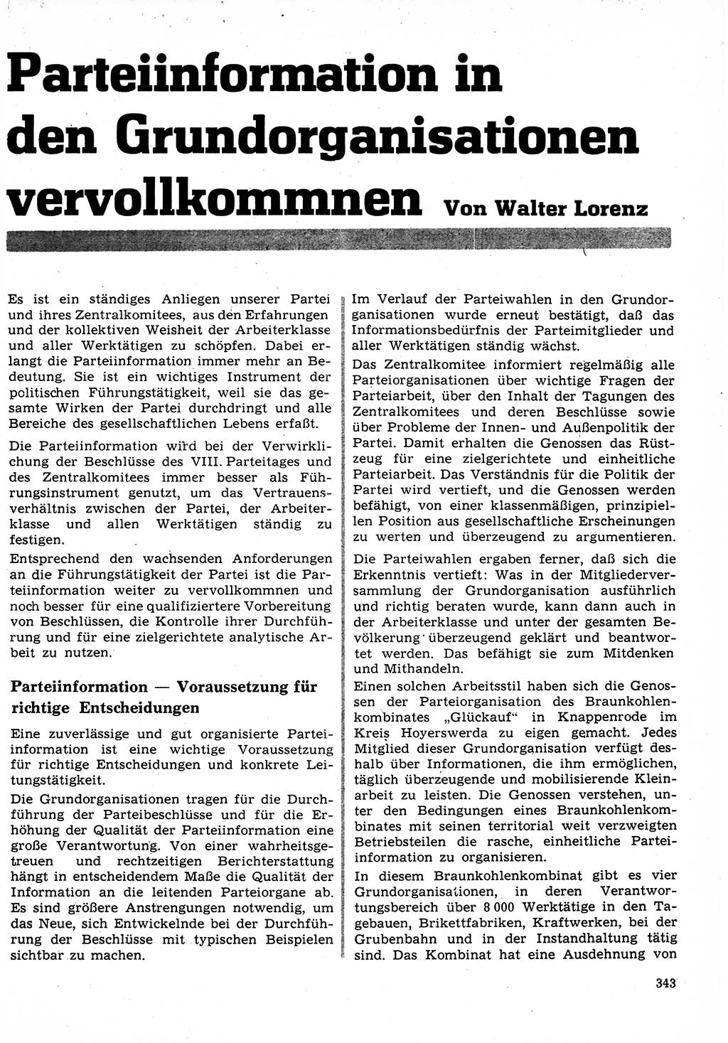 Neuer Weg (NW), Organ des Zentralkomitees (ZK) der SED (Sozialistische Einheitspartei Deutschlands) für Fragen des Parteilebens, 27. Jahrgang [Deutsche Demokratische Republik (DDR)] 1972, Seite 343 (NW ZK SED DDR 1972, S. 343)