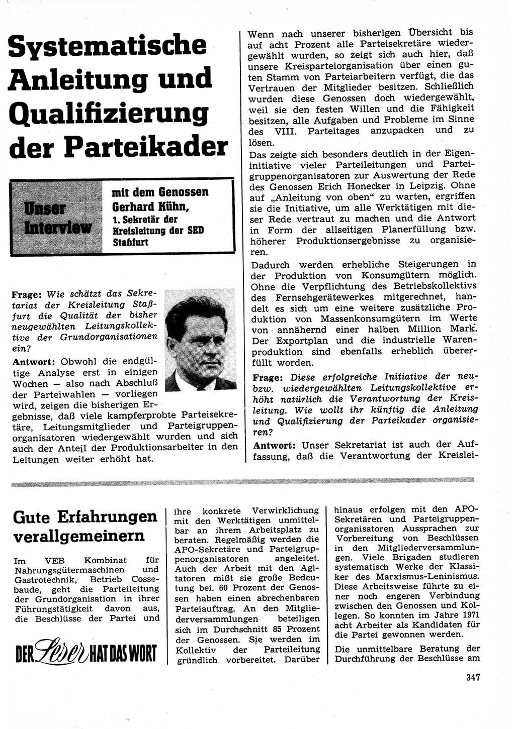 Neuer Weg (NW), Organ des Zentralkomitees (ZK) der SED (Sozialistische Einheitspartei Deutschlands) für Fragen des Parteilebens, 27. Jahrgang [Deutsche Demokratische Republik (DDR)] 1972, Seite 347 (NW ZK SED DDR 1972, S. 347)