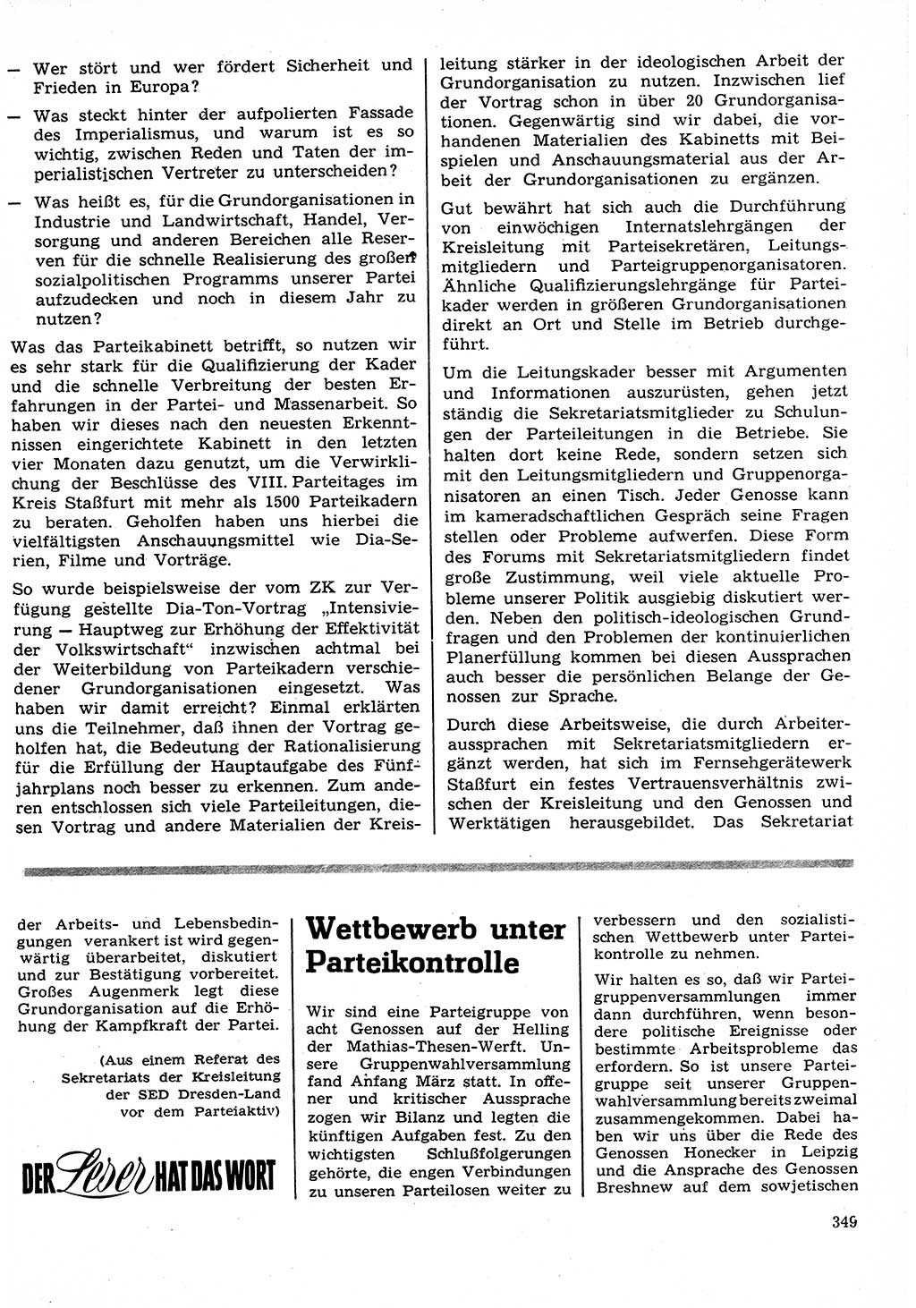 Neuer Weg (NW), Organ des Zentralkomitees (ZK) der SED (Sozialistische Einheitspartei Deutschlands) für Fragen des Parteilebens, 27. Jahrgang [Deutsche Demokratische Republik (DDR)] 1972, Seite 349 (NW ZK SED DDR 1972, S. 349)