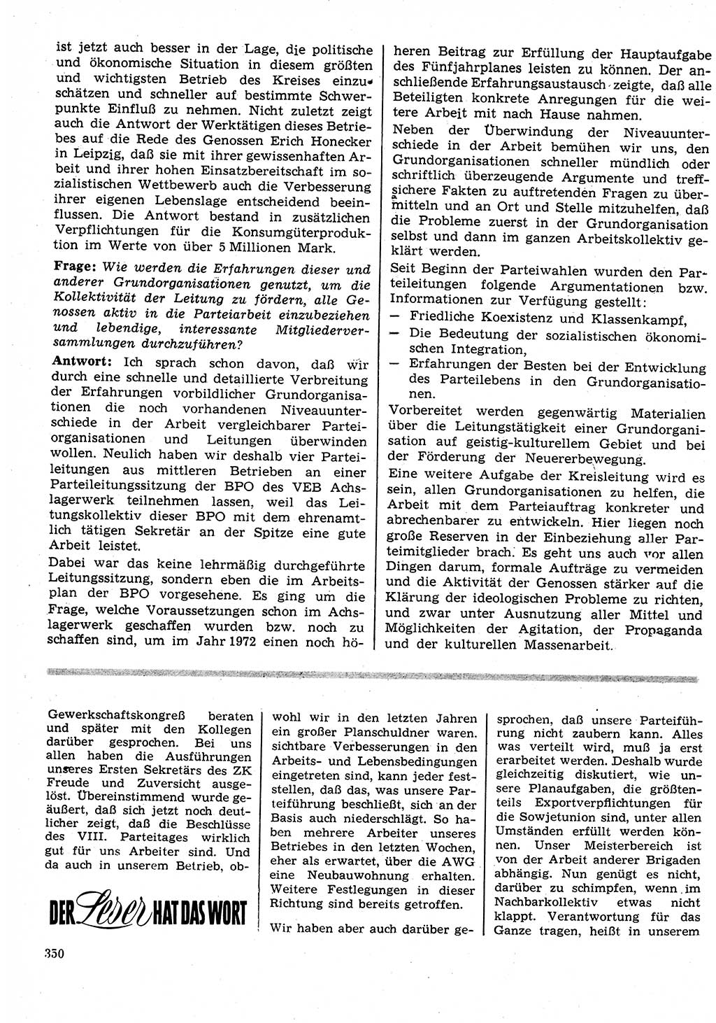 Neuer Weg (NW), Organ des Zentralkomitees (ZK) der SED (Sozialistische Einheitspartei Deutschlands) für Fragen des Parteilebens, 27. Jahrgang [Deutsche Demokratische Republik (DDR)] 1972, Seite 350 (NW ZK SED DDR 1972, S. 350)