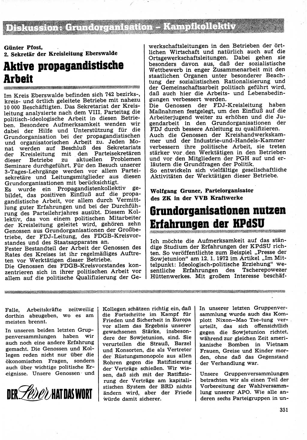 Neuer Weg (NW), Organ des Zentralkomitees (ZK) der SED (Sozialistische Einheitspartei Deutschlands) für Fragen des Parteilebens, 27. Jahrgang [Deutsche Demokratische Republik (DDR)] 1972, Seite 351 (NW ZK SED DDR 1972, S. 351)