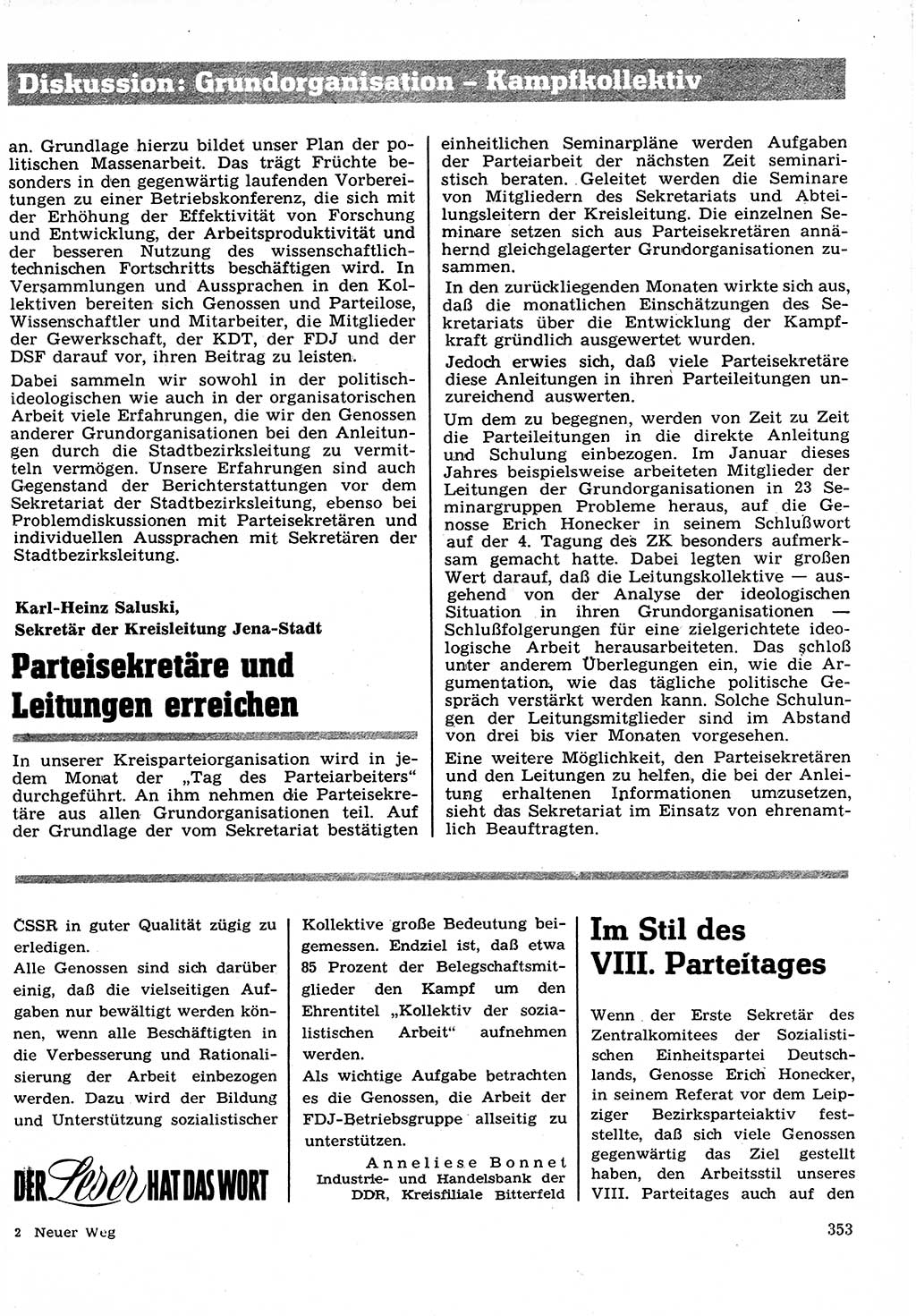 Neuer Weg (NW), Organ des Zentralkomitees (ZK) der SED (Sozialistische Einheitspartei Deutschlands) für Fragen des Parteilebens, 27. Jahrgang [Deutsche Demokratische Republik (DDR)] 1972, Seite 353 (NW ZK SED DDR 1972, S. 353)