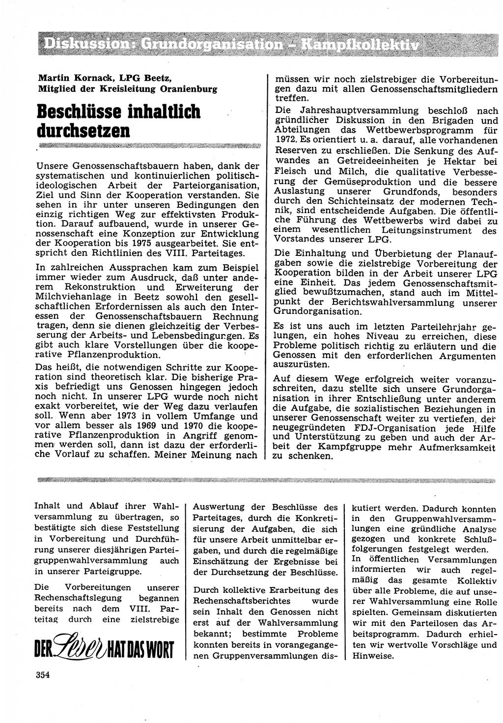 Neuer Weg (NW), Organ des Zentralkomitees (ZK) der SED (Sozialistische Einheitspartei Deutschlands) für Fragen des Parteilebens, 27. Jahrgang [Deutsche Demokratische Republik (DDR)] 1972, Seite 354 (NW ZK SED DDR 1972, S. 354)