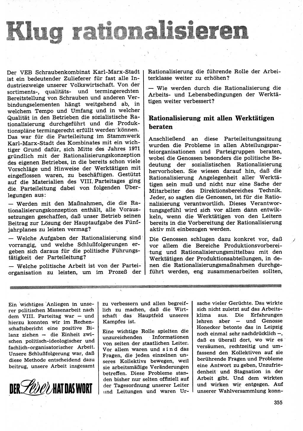 Neuer Weg (NW), Organ des Zentralkomitees (ZK) der SED (Sozialistische Einheitspartei Deutschlands) für Fragen des Parteilebens, 27. Jahrgang [Deutsche Demokratische Republik (DDR)] 1972, Seite 355 (NW ZK SED DDR 1972, S. 355)