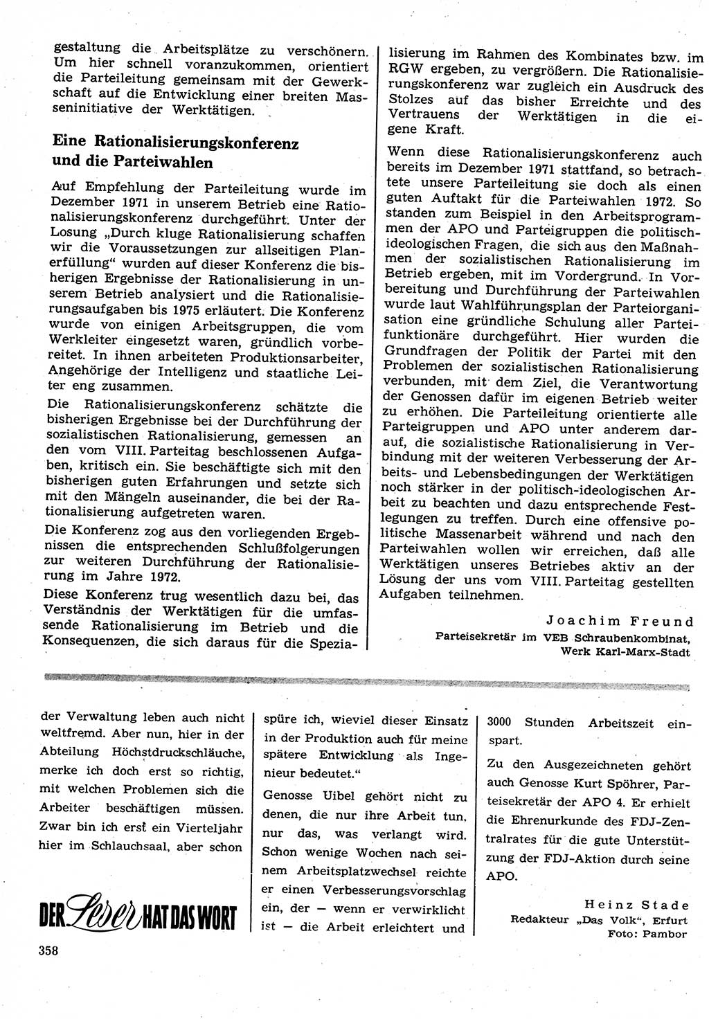 Neuer Weg (NW), Organ des Zentralkomitees (ZK) der SED (Sozialistische Einheitspartei Deutschlands) für Fragen des Parteilebens, 27. Jahrgang [Deutsche Demokratische Republik (DDR)] 1972, Seite 358 (NW ZK SED DDR 1972, S. 358)