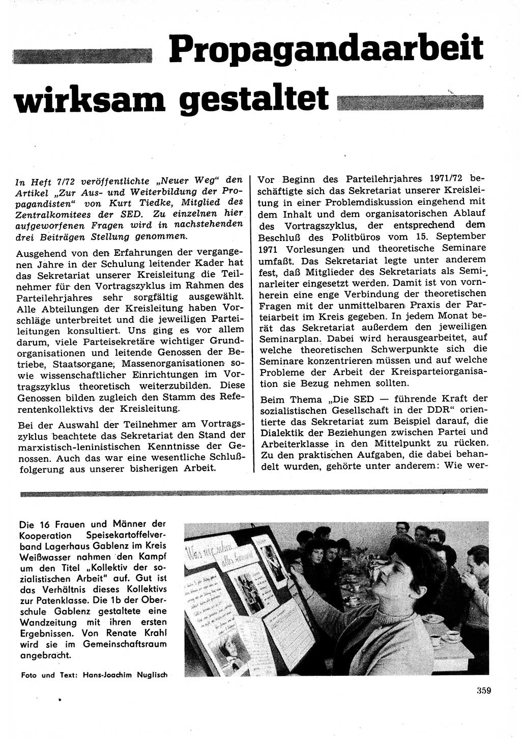 Neuer Weg (NW), Organ des Zentralkomitees (ZK) der SED (Sozialistische Einheitspartei Deutschlands) für Fragen des Parteilebens, 27. Jahrgang [Deutsche Demokratische Republik (DDR)] 1972, Seite 359 (NW ZK SED DDR 1972, S. 359)