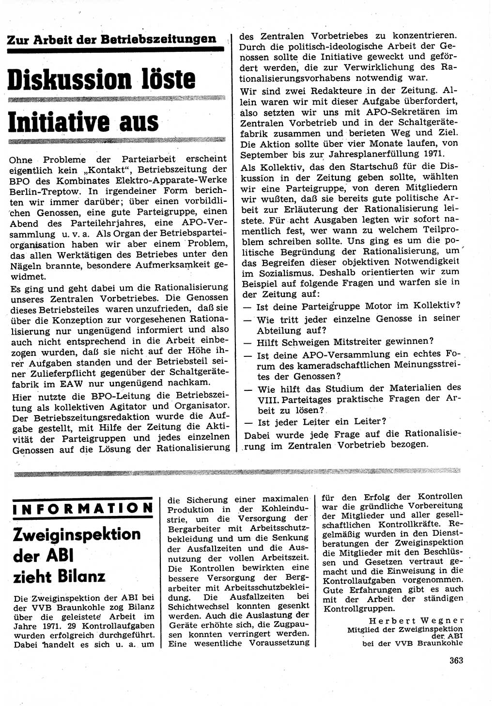Neuer Weg (NW), Organ des Zentralkomitees (ZK) der SED (Sozialistische Einheitspartei Deutschlands) für Fragen des Parteilebens, 27. Jahrgang [Deutsche Demokratische Republik (DDR)] 1972, Seite 363 (NW ZK SED DDR 1972, S. 363)