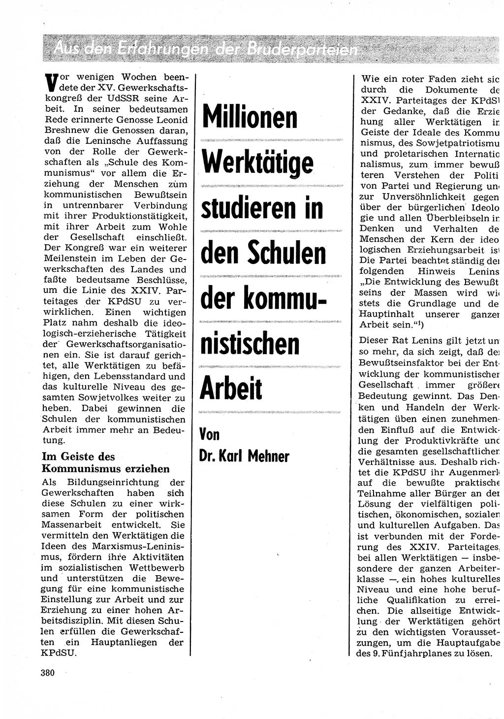 Neuer Weg (NW), Organ des Zentralkomitees (ZK) der SED (Sozialistische Einheitspartei Deutschlands) für Fragen des Parteilebens, 27. Jahrgang [Deutsche Demokratische Republik (DDR)] 1972, Seite 380 (NW ZK SED DDR 1972, S. 380)