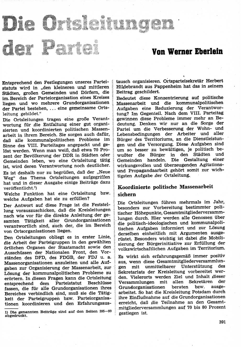 Neuer Weg (NW), Organ des Zentralkomitees (ZK) der SED (Sozialistische Einheitspartei Deutschlands) für Fragen des Parteilebens, 27. Jahrgang [Deutsche Demokratische Republik (DDR)] 1972, Seite 391 (NW ZK SED DDR 1972, S. 391)