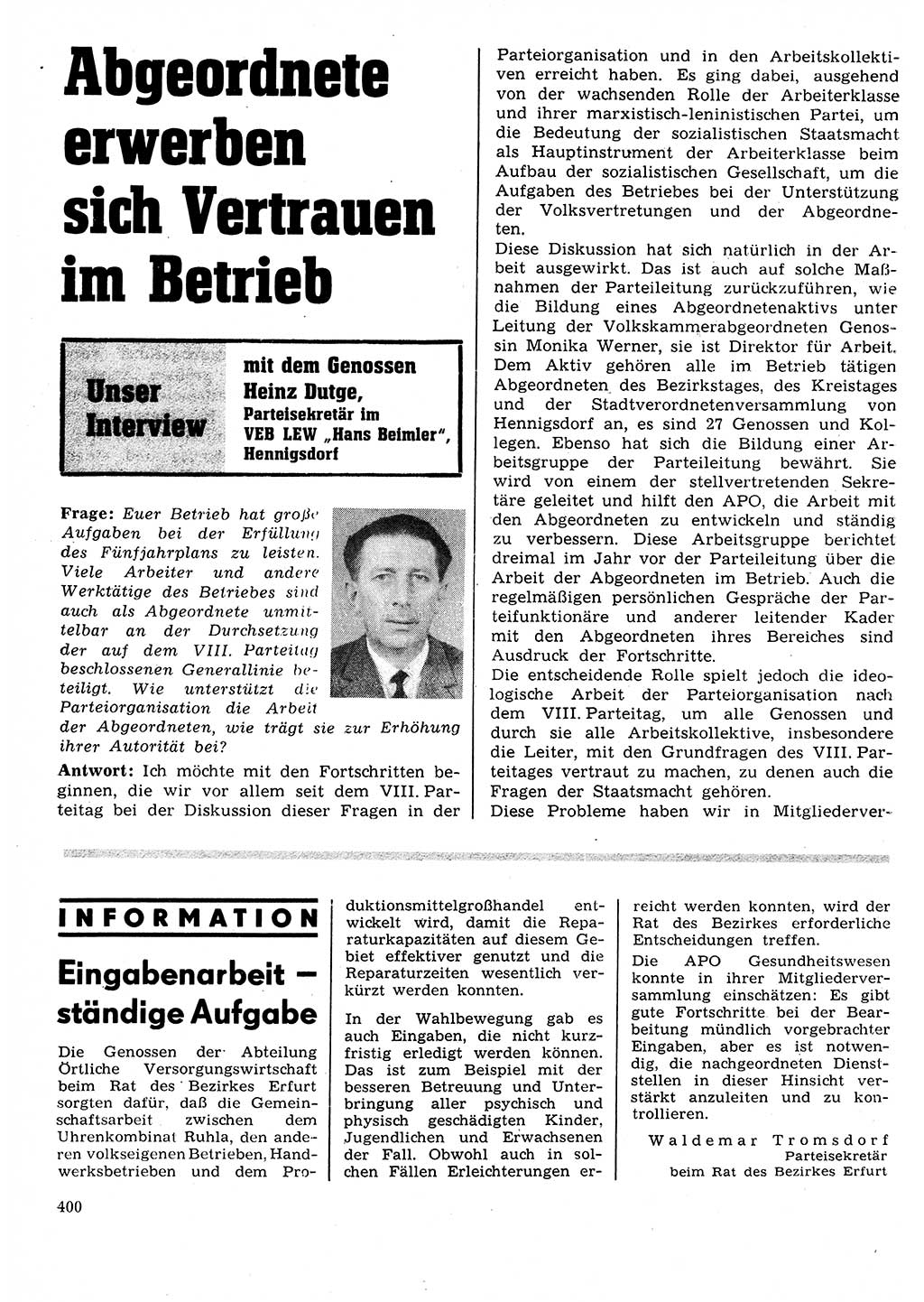 Neuer Weg (NW), Organ des Zentralkomitees (ZK) der SED (Sozialistische Einheitspartei Deutschlands) für Fragen des Parteilebens, 27. Jahrgang [Deutsche Demokratische Republik (DDR)] 1972, Seite 400 (NW ZK SED DDR 1972, S. 400)