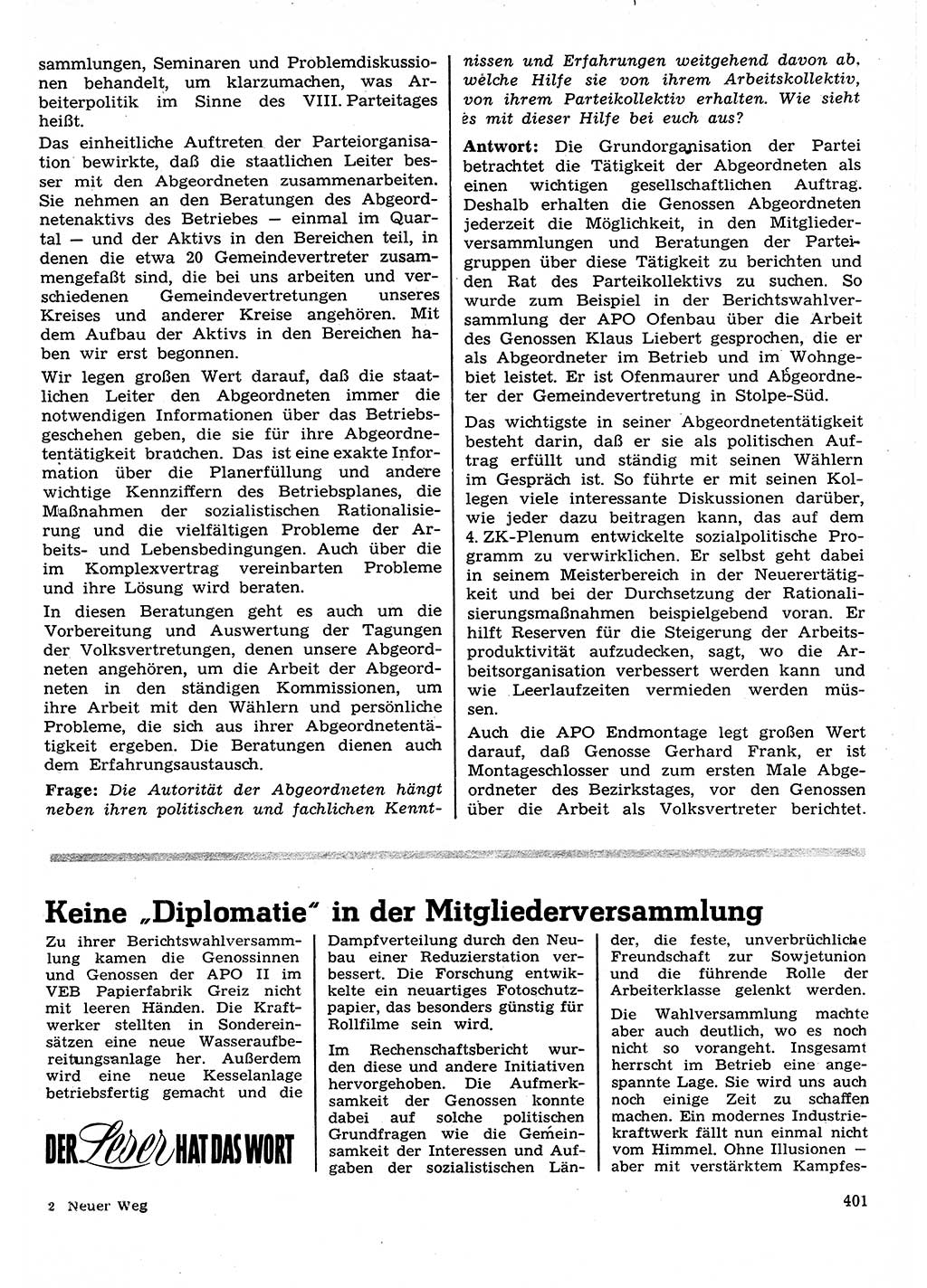 Neuer Weg (NW), Organ des Zentralkomitees (ZK) der SED (Sozialistische Einheitspartei Deutschlands) für Fragen des Parteilebens, 27. Jahrgang [Deutsche Demokratische Republik (DDR)] 1972, Seite 401 (NW ZK SED DDR 1972, S. 401)