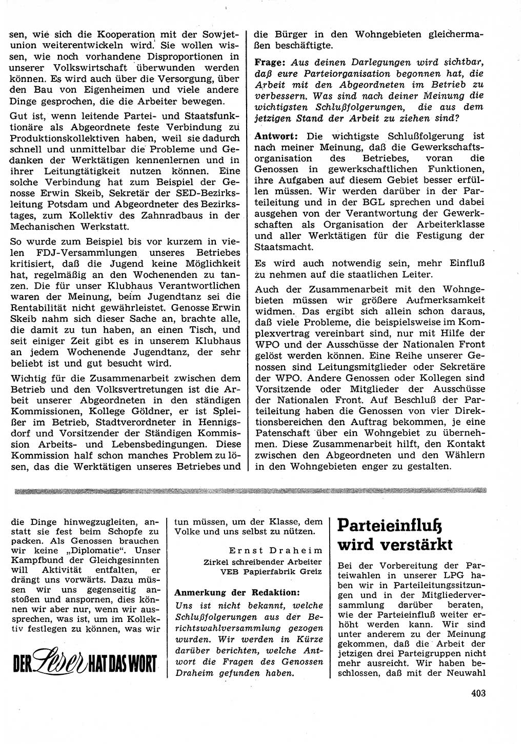 Neuer Weg (NW), Organ des Zentralkomitees (ZK) der SED (Sozialistische Einheitspartei Deutschlands) für Fragen des Parteilebens, 27. Jahrgang [Deutsche Demokratische Republik (DDR)] 1972, Seite 403 (NW ZK SED DDR 1972, S. 403)