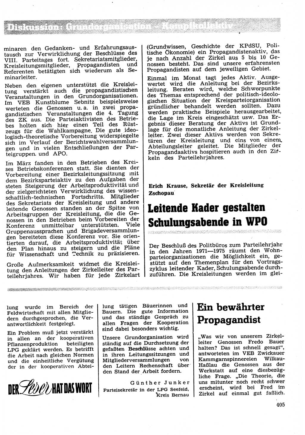 Neuer Weg (NW), Organ des Zentralkomitees (ZK) der SED (Sozialistische Einheitspartei Deutschlands) für Fragen des Parteilebens, 27. Jahrgang [Deutsche Demokratische Republik (DDR)] 1972, Seite 405 (NW ZK SED DDR 1972, S. 405)