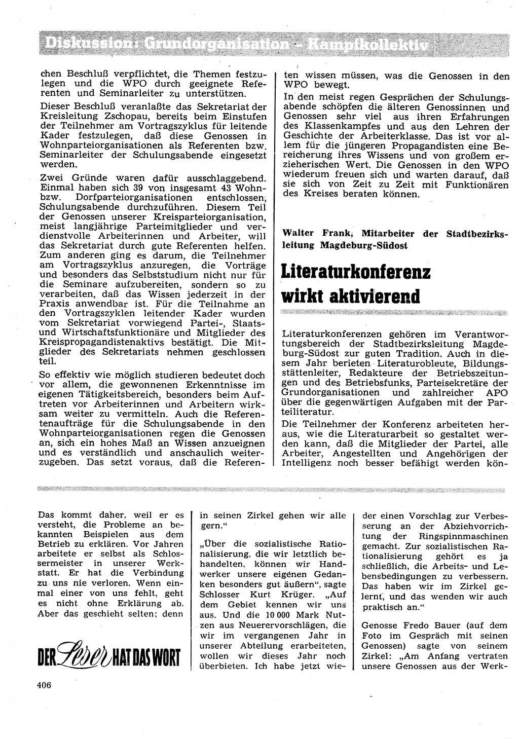 Neuer Weg (NW), Organ des Zentralkomitees (ZK) der SED (Sozialistische Einheitspartei Deutschlands) für Fragen des Parteilebens, 27. Jahrgang [Deutsche Demokratische Republik (DDR)] 1972, Seite 406 (NW ZK SED DDR 1972, S. 406)