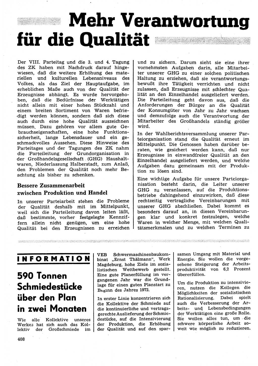 Neuer Weg (NW), Organ des Zentralkomitees (ZK) der SED (Sozialistische Einheitspartei Deutschlands) für Fragen des Parteilebens, 27. Jahrgang [Deutsche Demokratische Republik (DDR)] 1972, Seite 408 (NW ZK SED DDR 1972, S. 408)